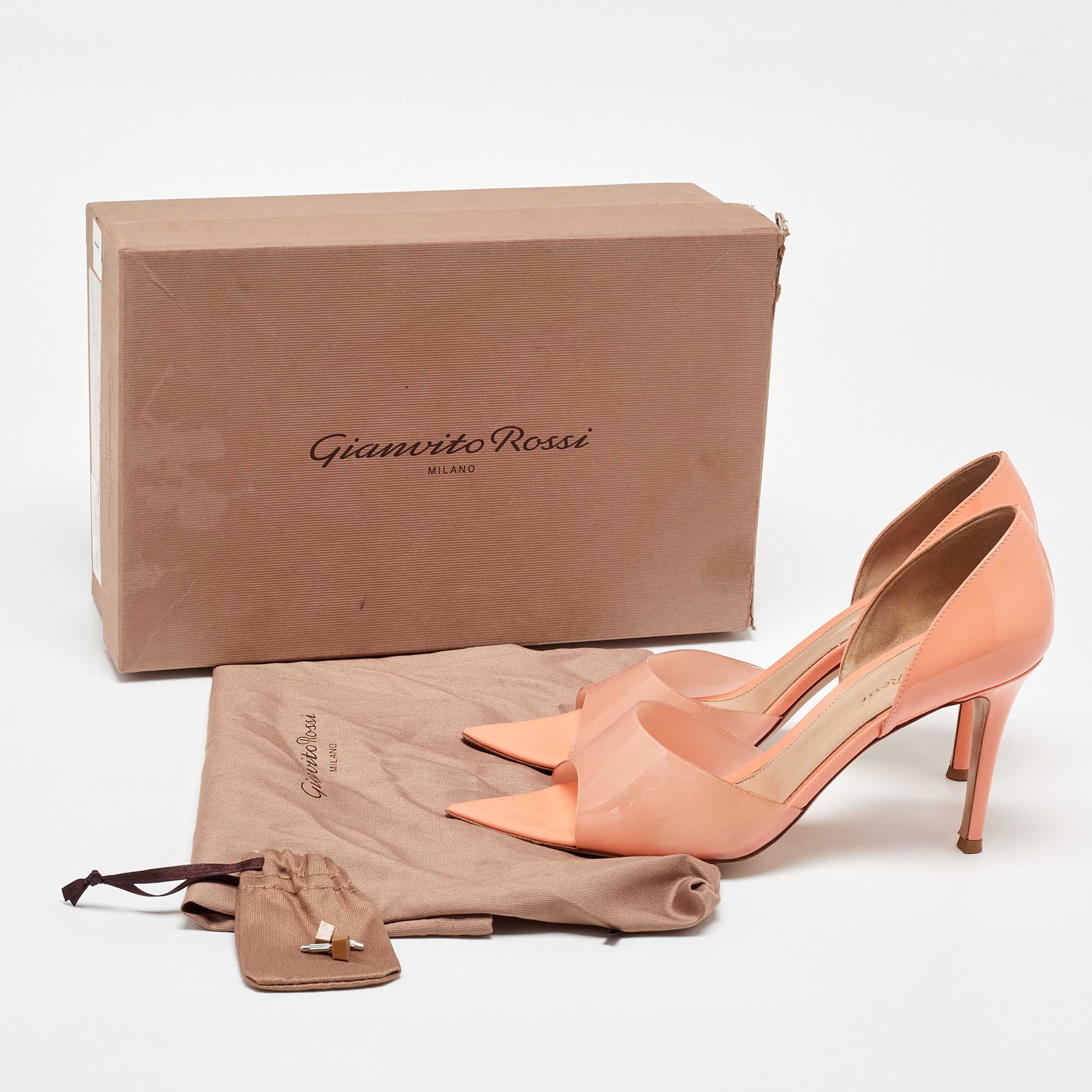 Gianvito Rossi Coral Orange PVC and Patent Leather Bree Pumps Size 40 