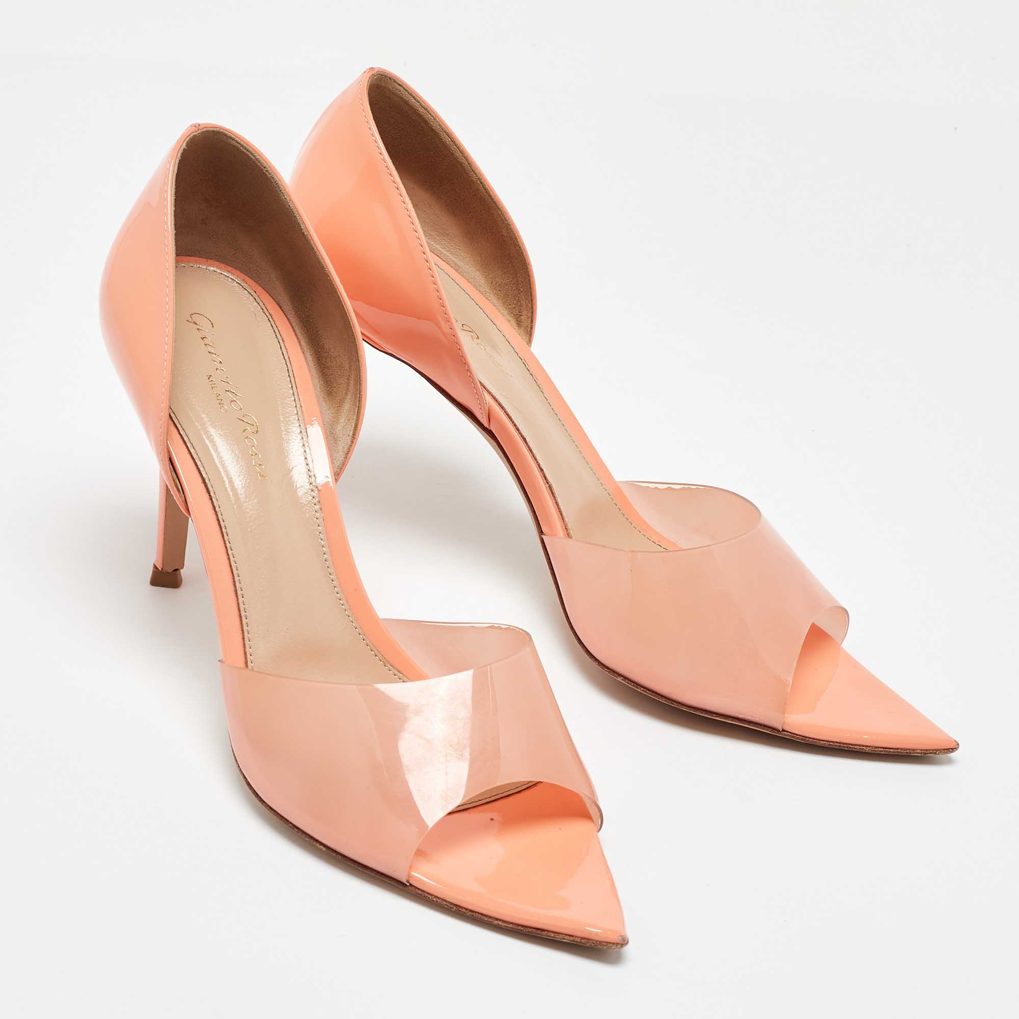 Gianvito Rossi Coral Orange PVC and Patent Leather Bree Pumps Size 40 