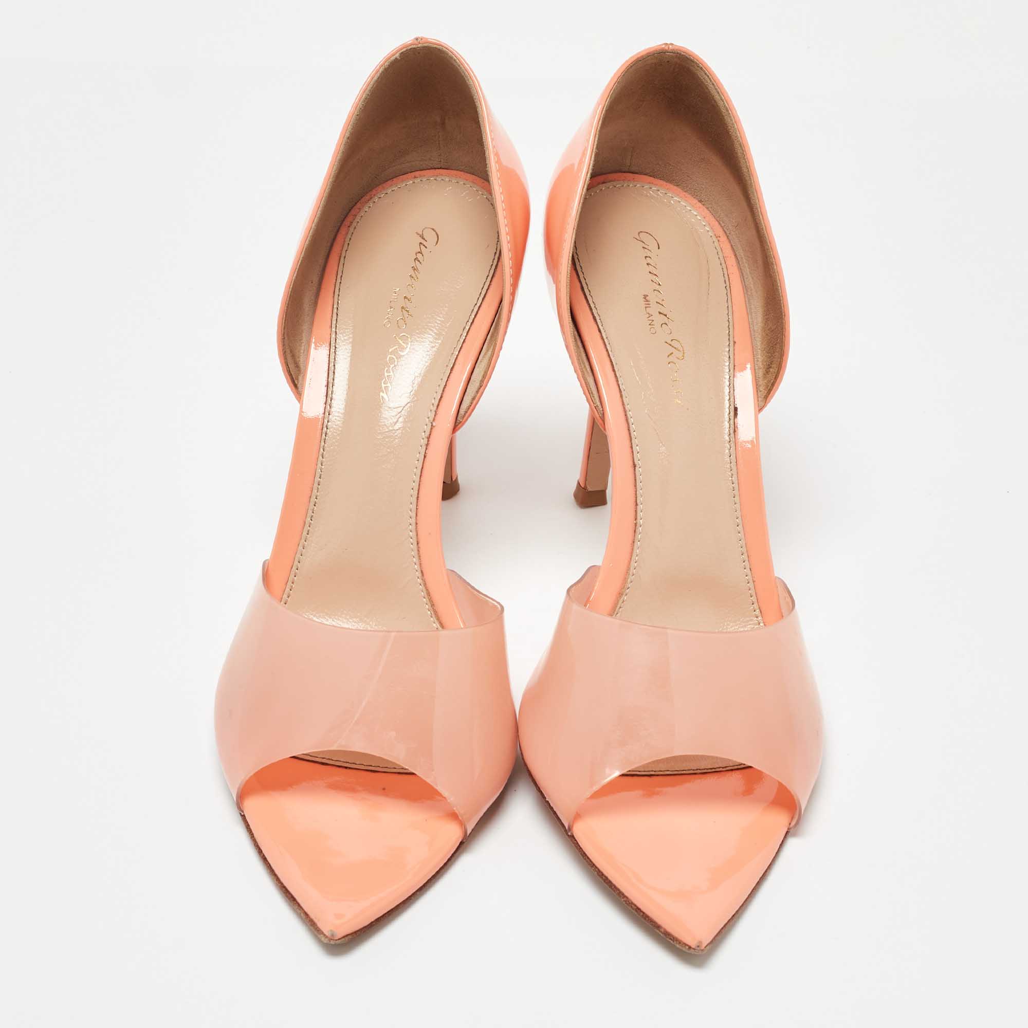 Gianvito Rossi Coral Orange PVC and Patent Leather Bree Pumps Size 40 