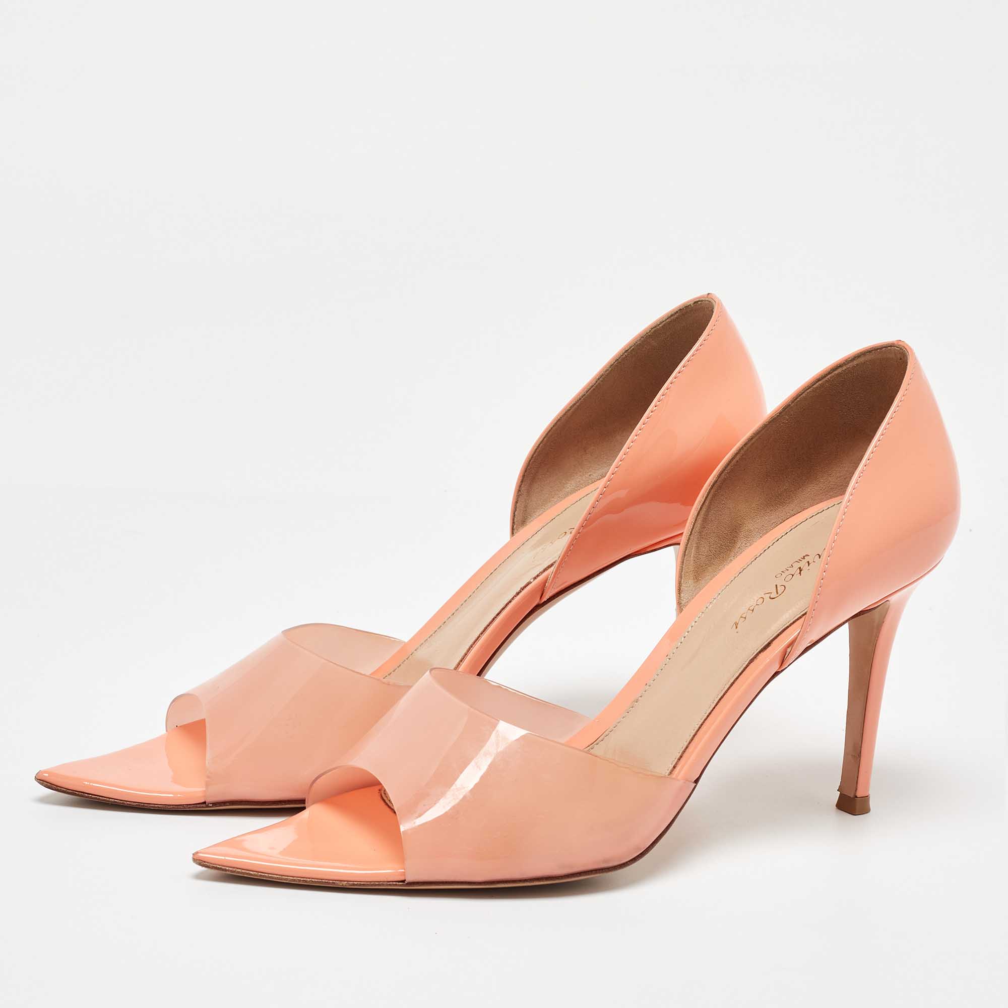 Gianvito Rossi Coral Orange PVC and Patent Leather Bree Pumps Size 40 