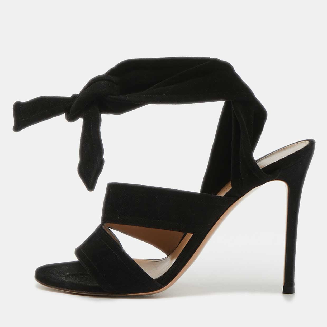 

Gianvito Rossi Black Suede Ankle Tie Sandals Size