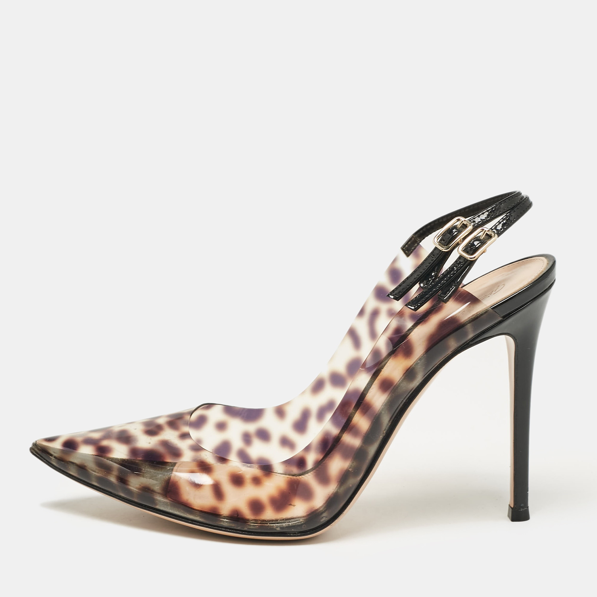 

Gianvito Rossi Brown Leopard Print PVC Slingback Pumps Size