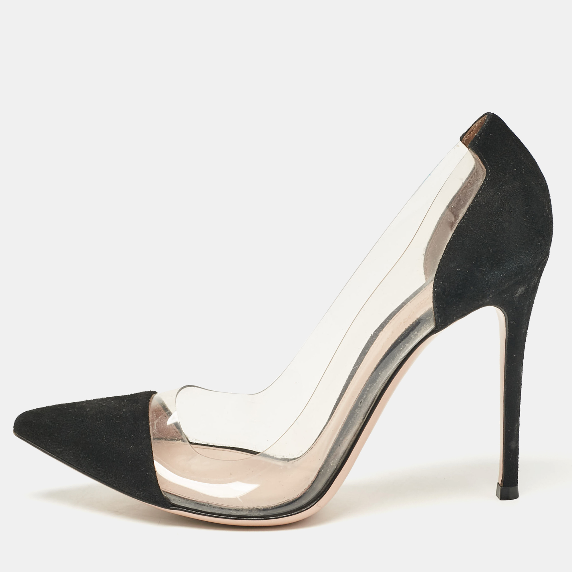 

Gianvito Rossi Black PVC and Suede Plexi Pumps Size