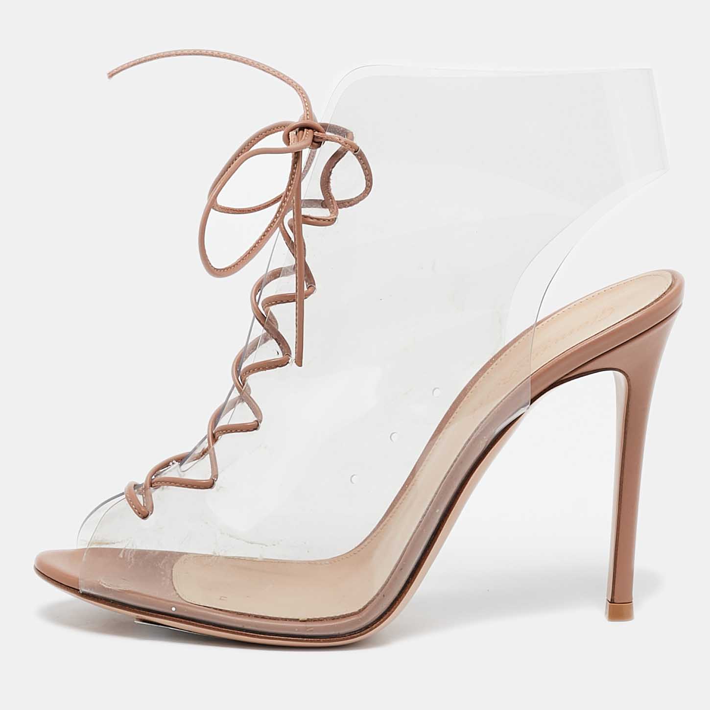 

Gianvito Rossi Beige PVC and Leather Helmut Ankle Boots Size