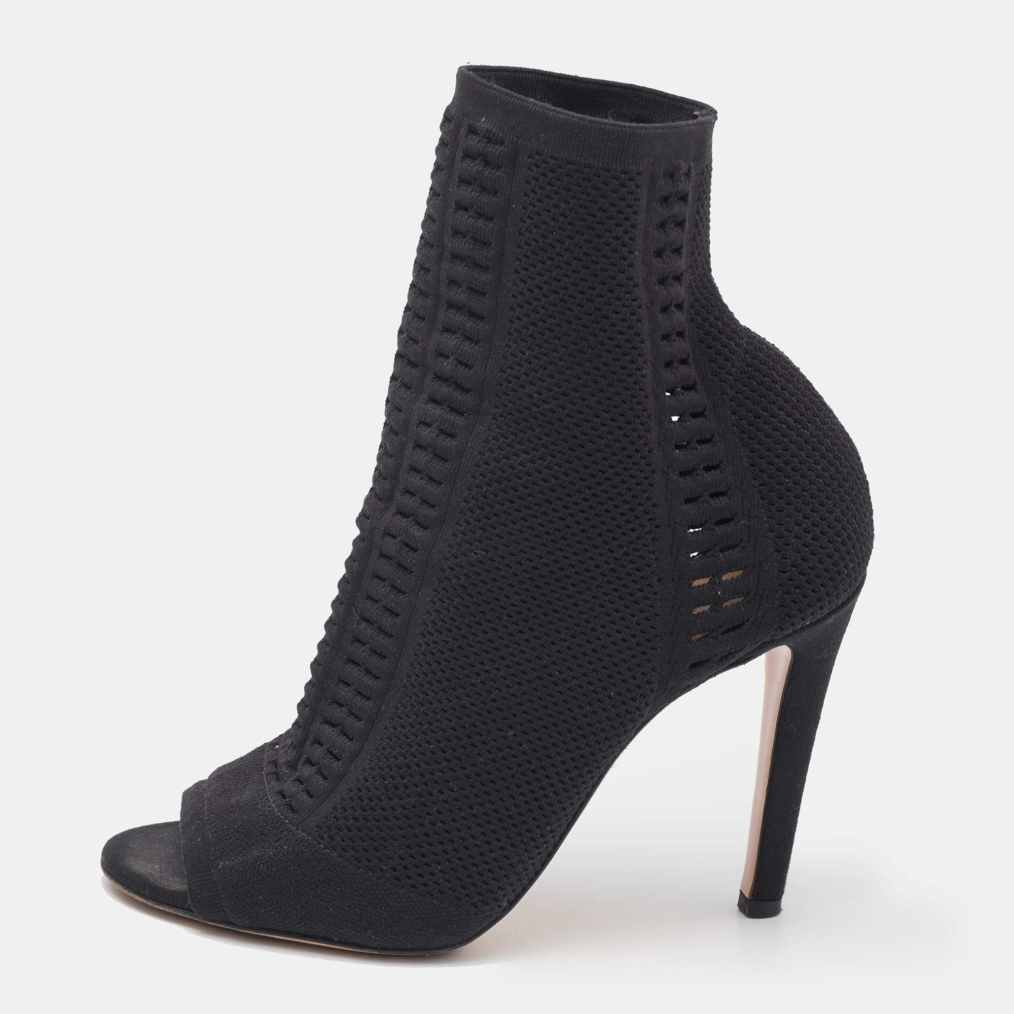 

Gianvito Rossi Black Stretch Knit Vires Open Toe Ankle Length Boots Size