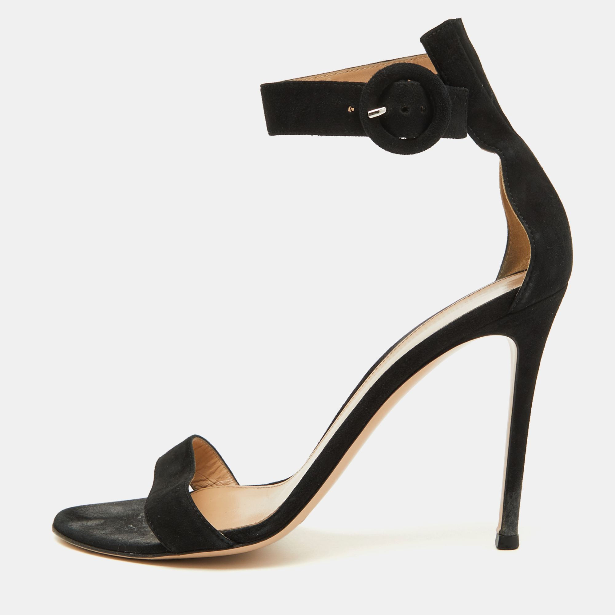 

Gianvito Rossi Black Suede Portofino Ankle Strap Sandals Size