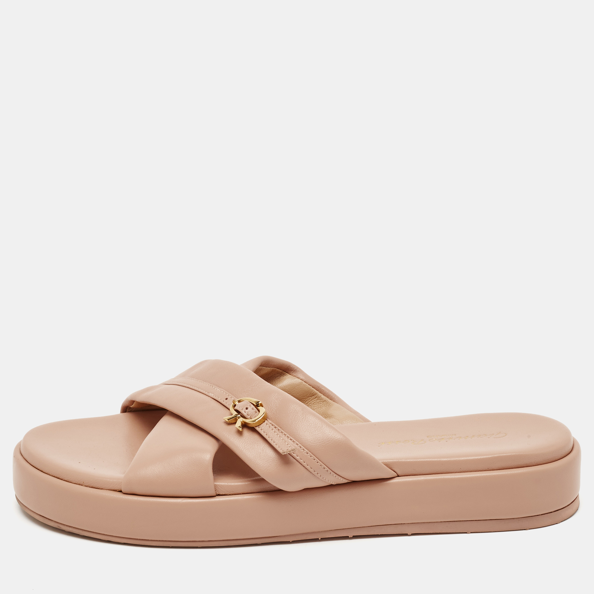 

Gianvito Rossi Pink Leather alima Criss Cross Flat Slides Size, Beige