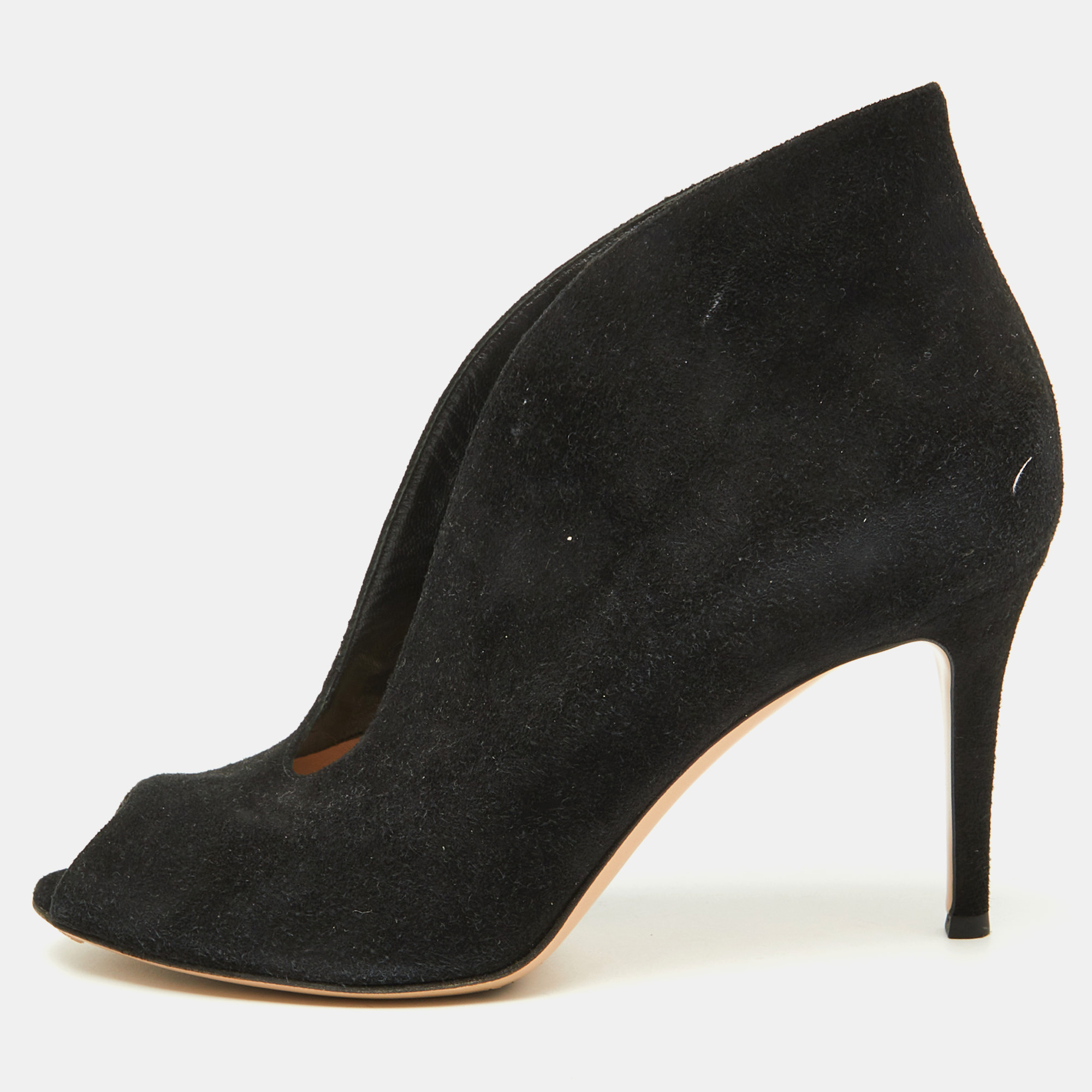 

Gianvito Rossi Black Suede Vamp Peep Toe Ankle Booties Size