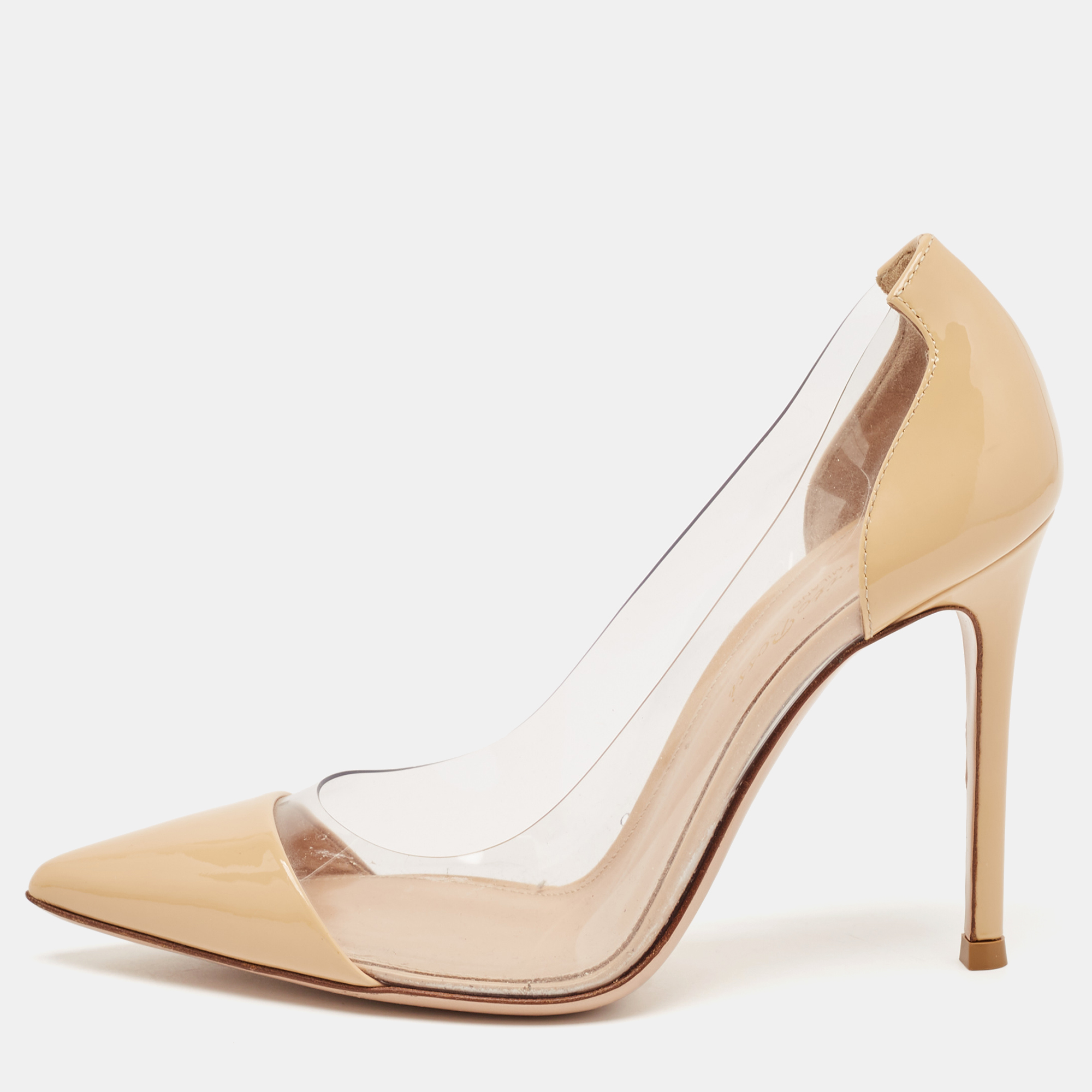 

Gianvito Rossi Beige Patent and PVC Plexi Pumps Size