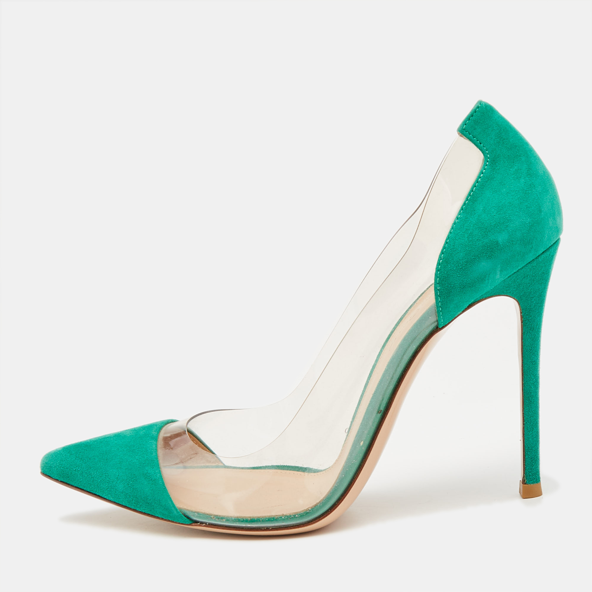 

Gianvito Rossi Green/Transparent PVC and Suede Plexi Pumps Size