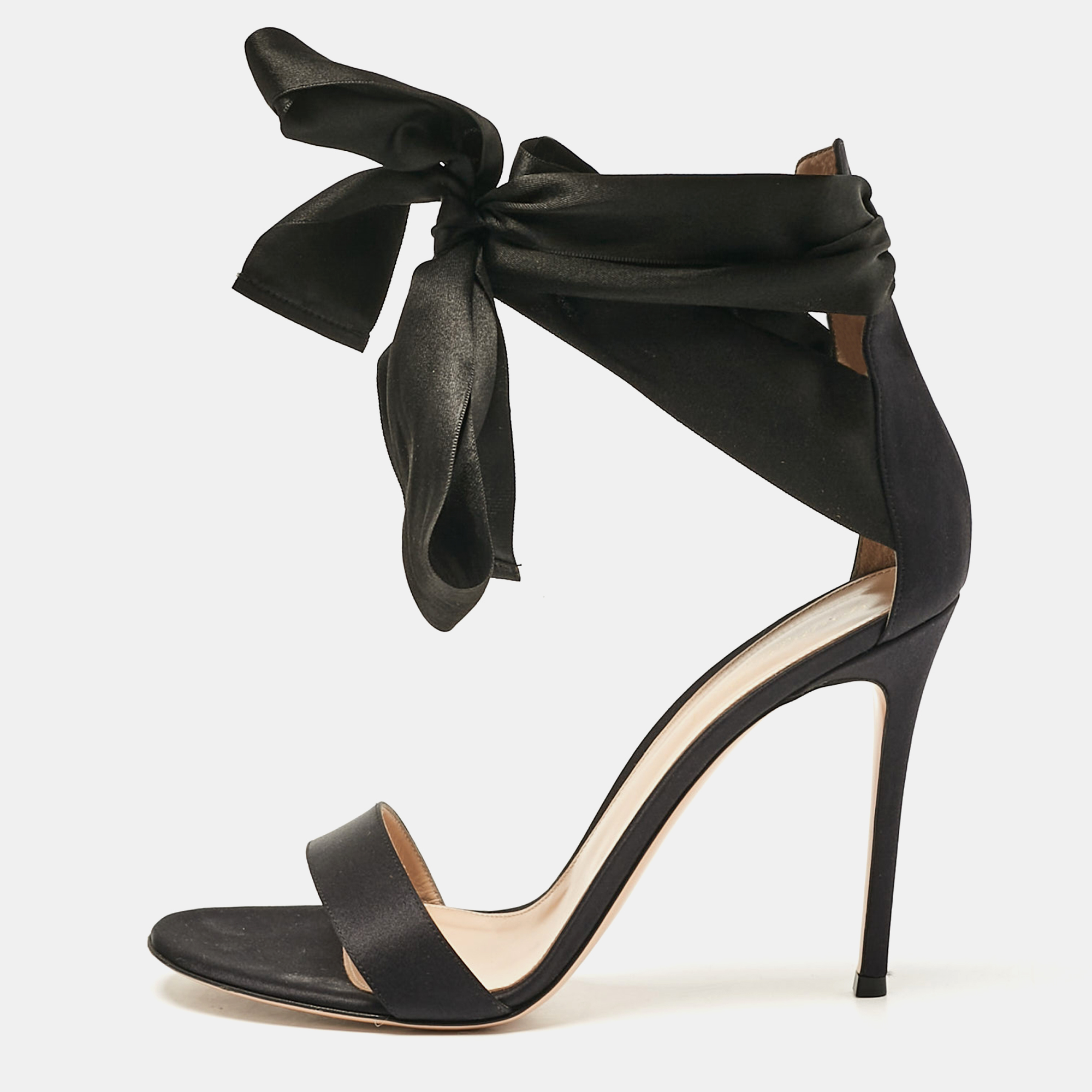 

Gianvito Rossi Black Satin Gala Sandals Size