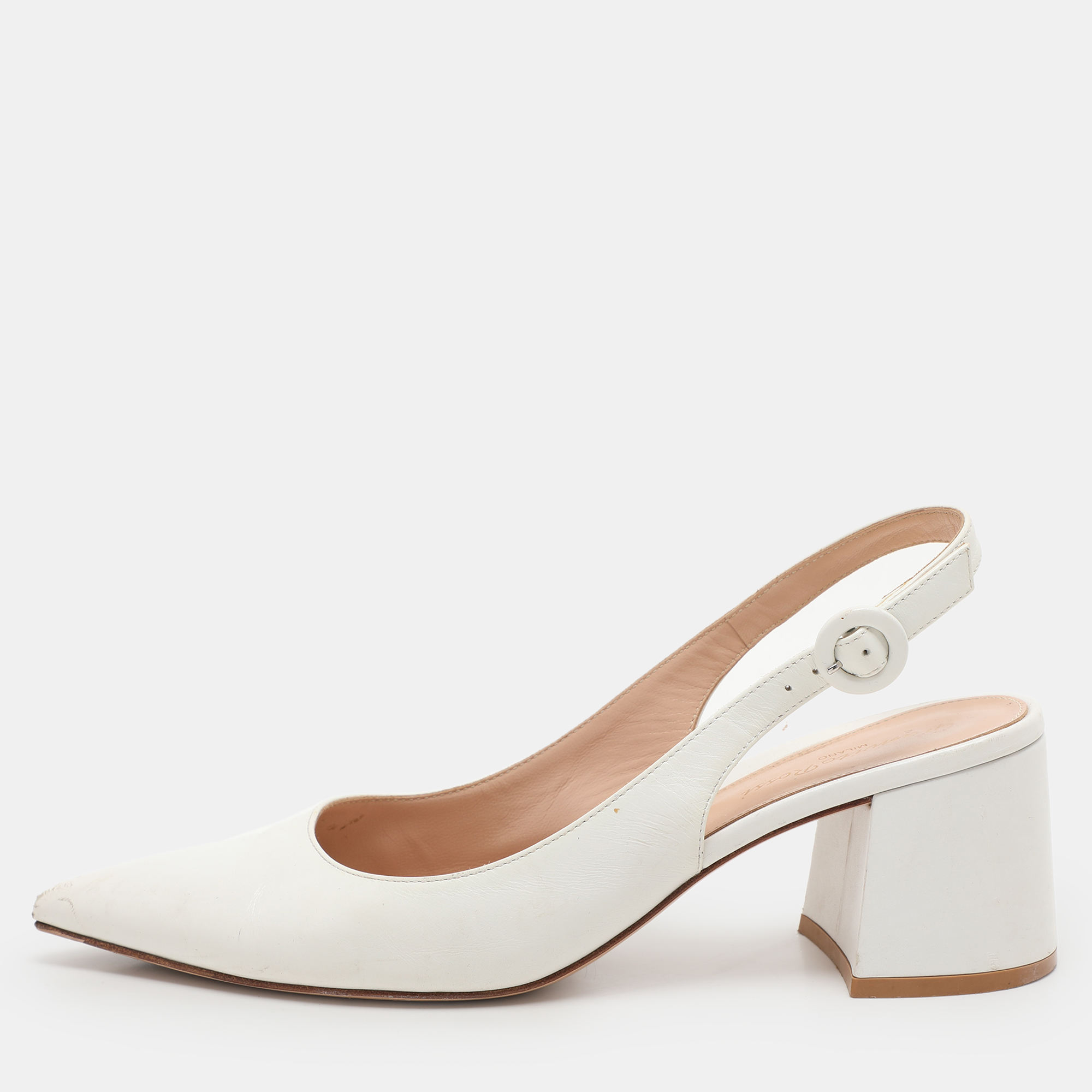 

Gianvito Rossi White Leather Slingback Pumps Size 37.5