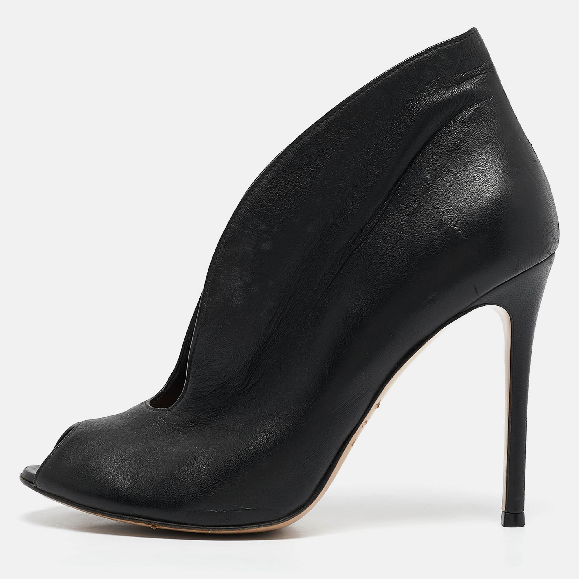 

Gianvito Rossi Black Leather Vamp Peep Toe Booties Size