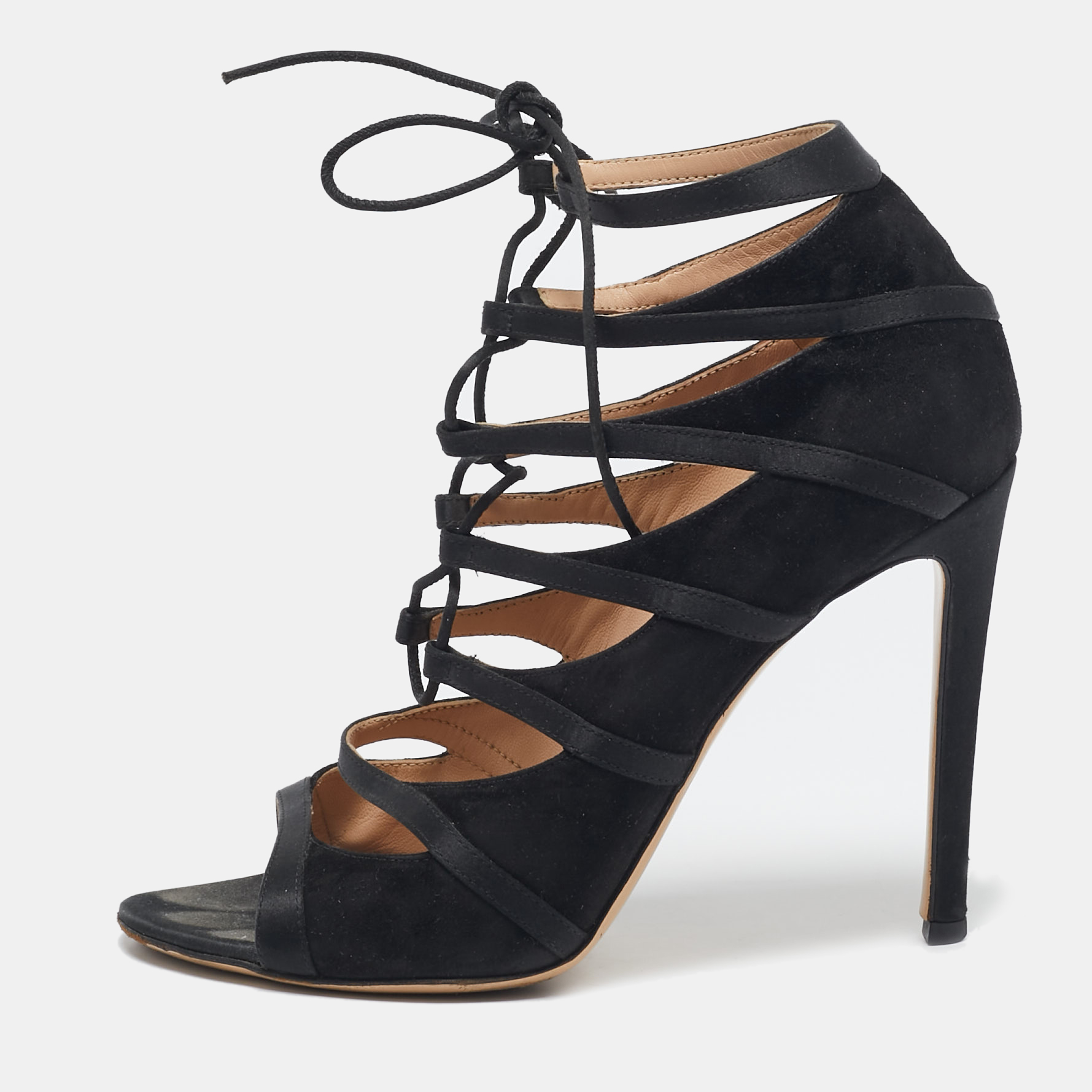 

Gianvito Rossi Black Satin and Suede Strappy Sandals Size