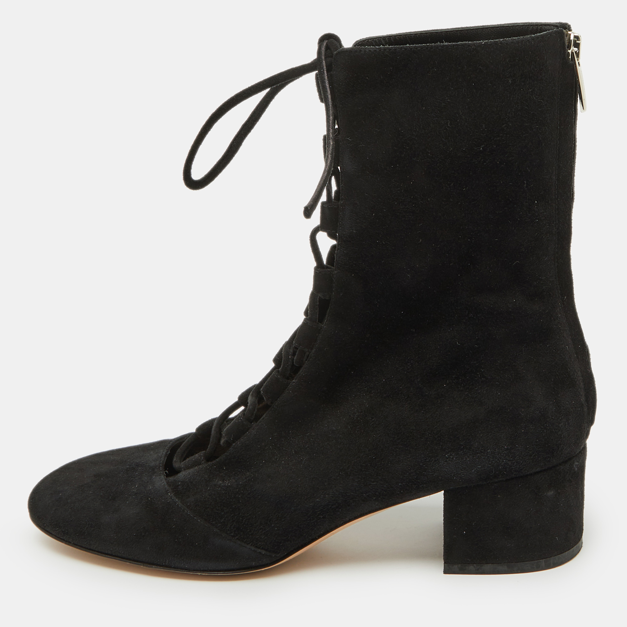 

Gianvito Rossi Black Suede Lace Up Mid Calf Boots Size