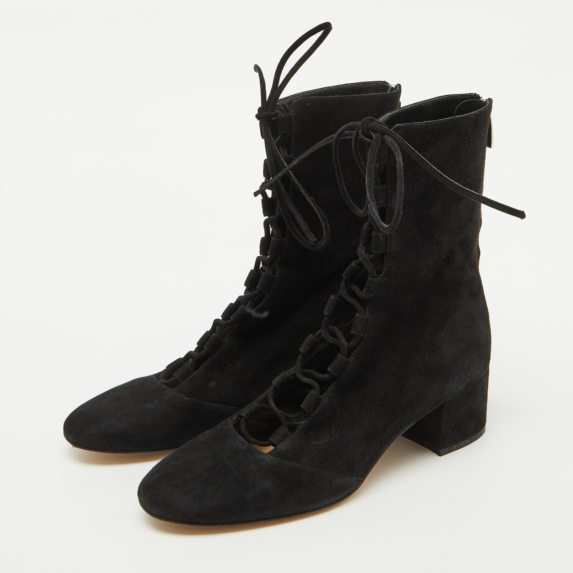 Gianvito Rossi Black Suede Lace Up Mid Calf Boots Size 39 