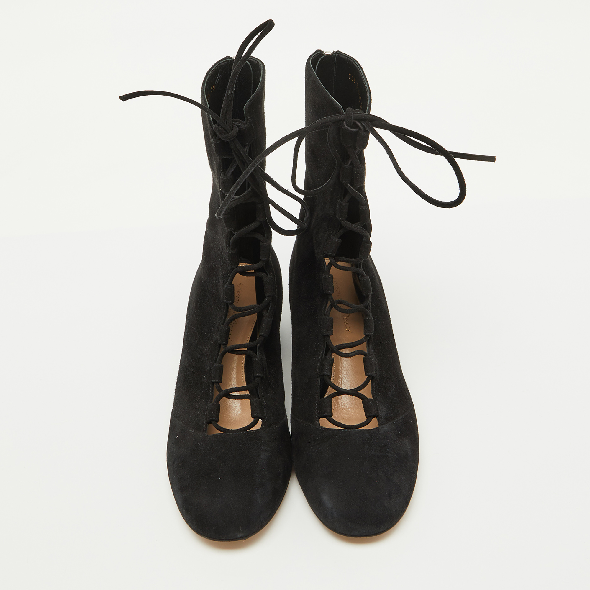 Gianvito Rossi Black Suede Lace Up Mid Calf Boots Size 39 