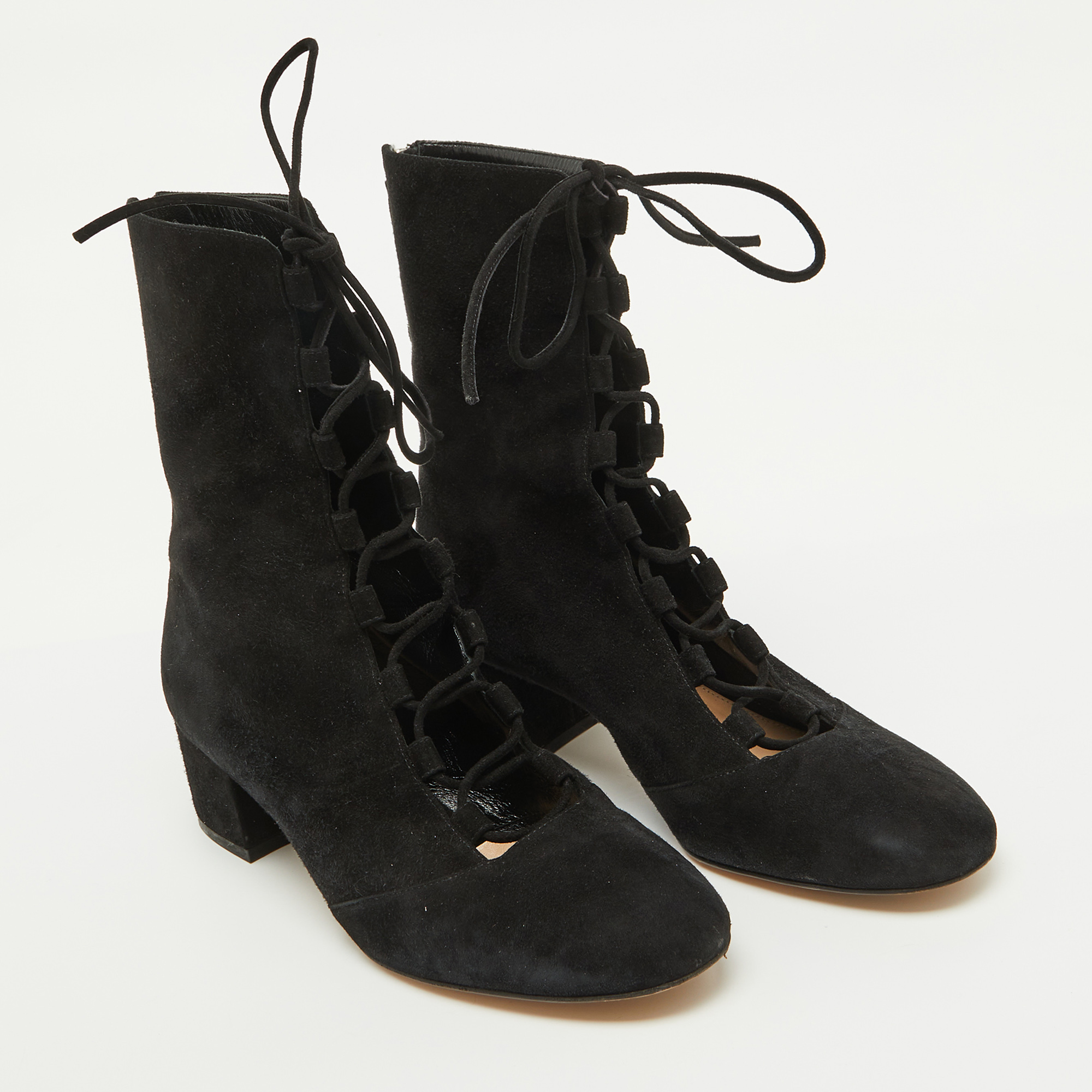 Gianvito Rossi Black Suede Lace Up Mid Calf Boots Size 39 