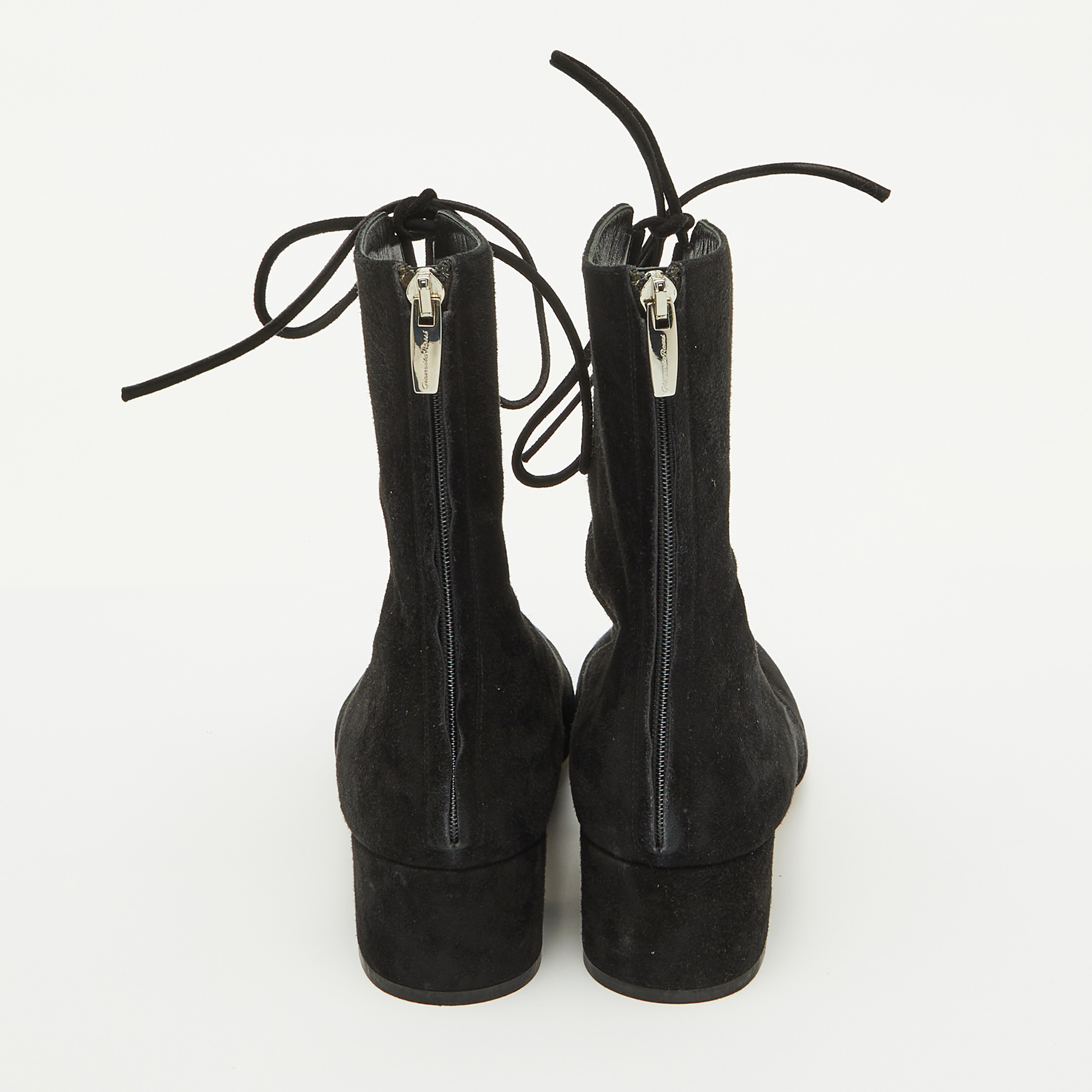 Gianvito Rossi Black Suede Lace Up Mid Calf Boots Size 39 