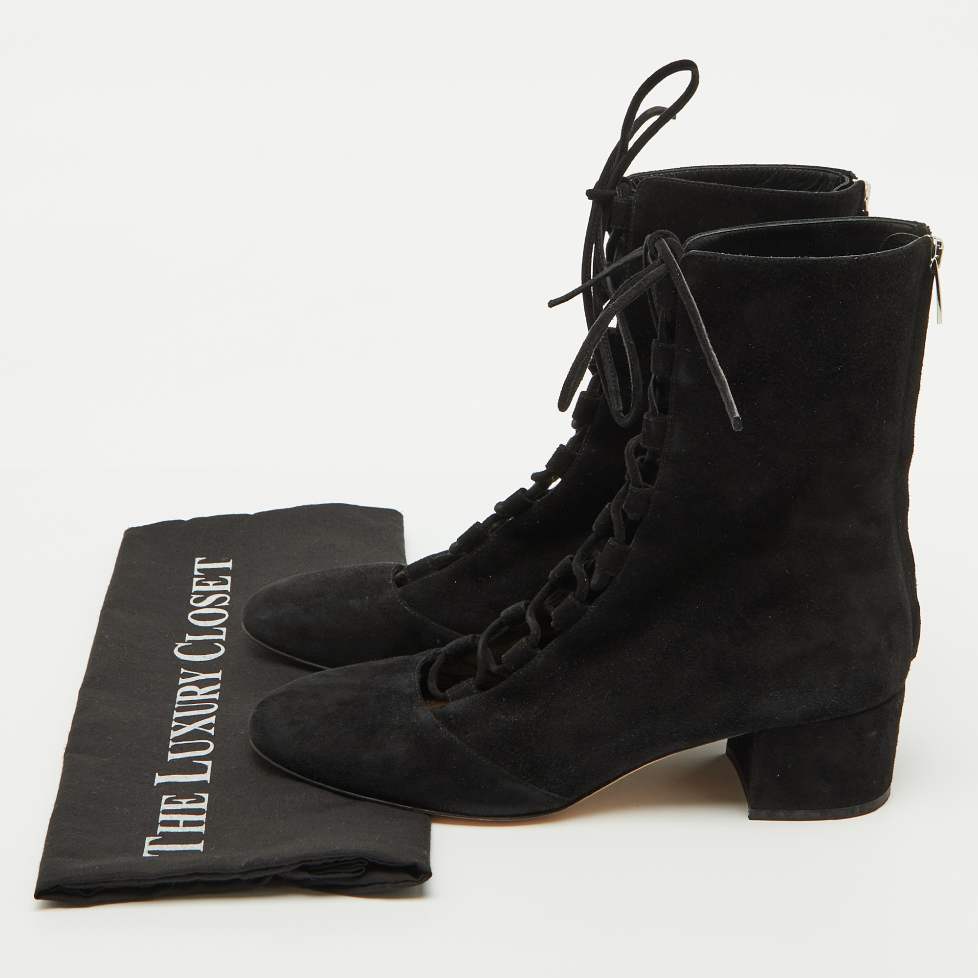 Gianvito Rossi Black Suede Lace Up Mid Calf Boots Size 39 