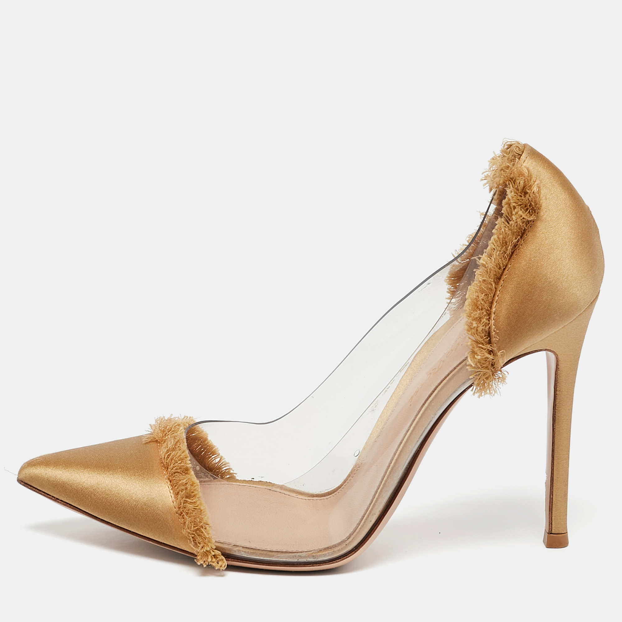 

Gianvito Rossi Gold PVC and Satin Plexi Pumps Size