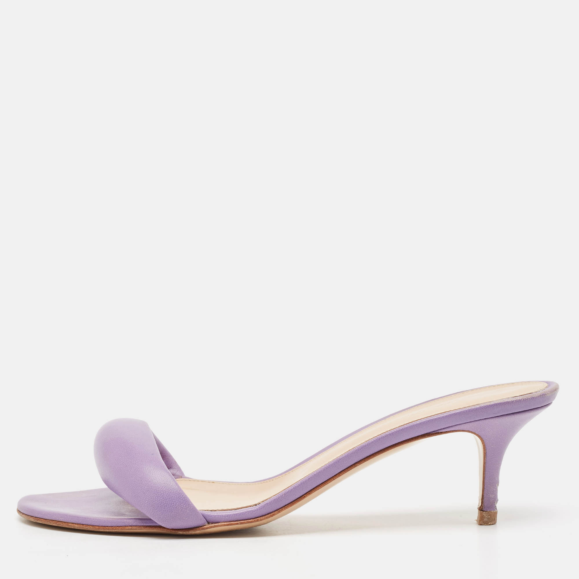 

Gianvito Rossi Purple Leather Elle Slide Sandals Size