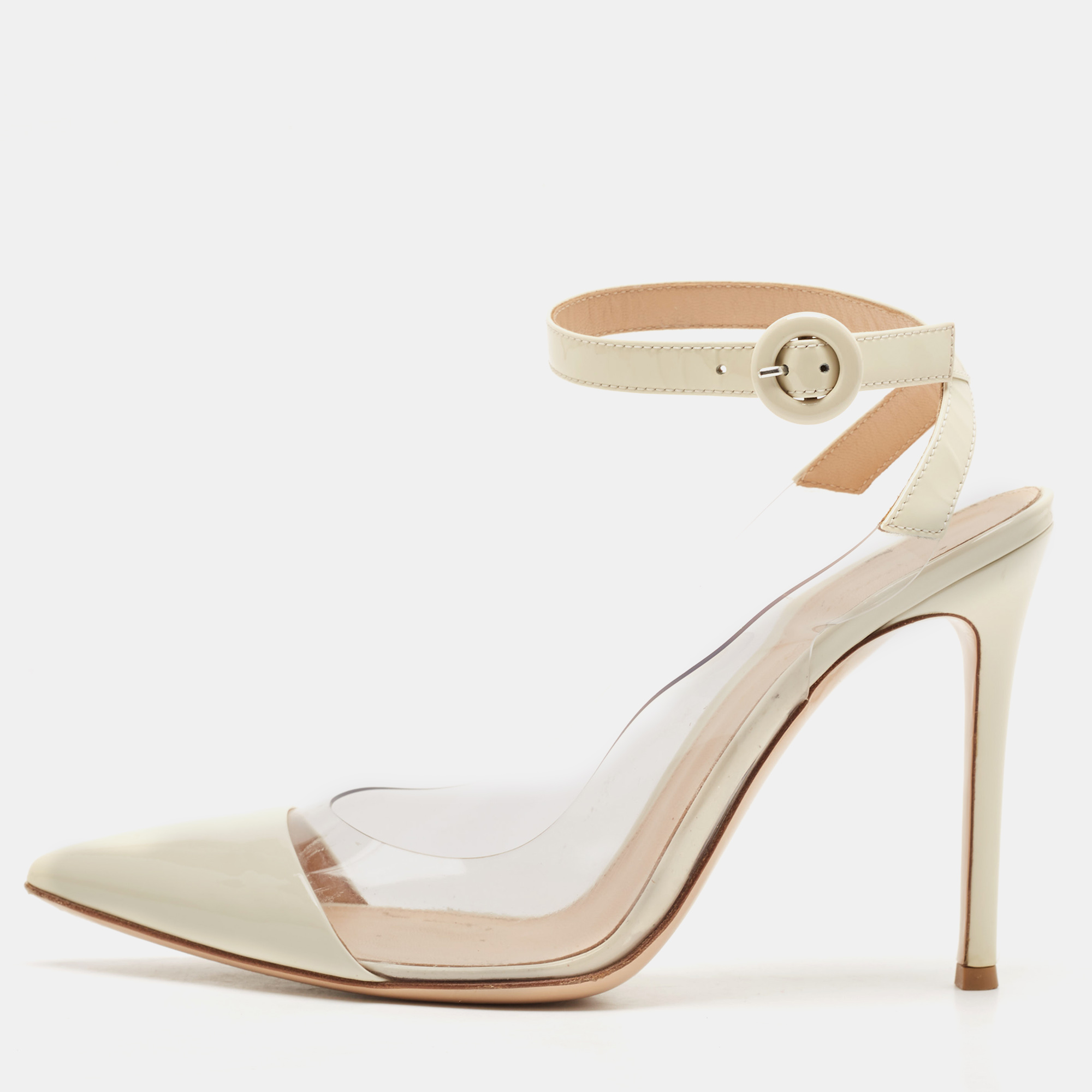 

Gianvito Rossi Cream/Transparent Patent Leather and PVC Plexi Slingback Pumps Size