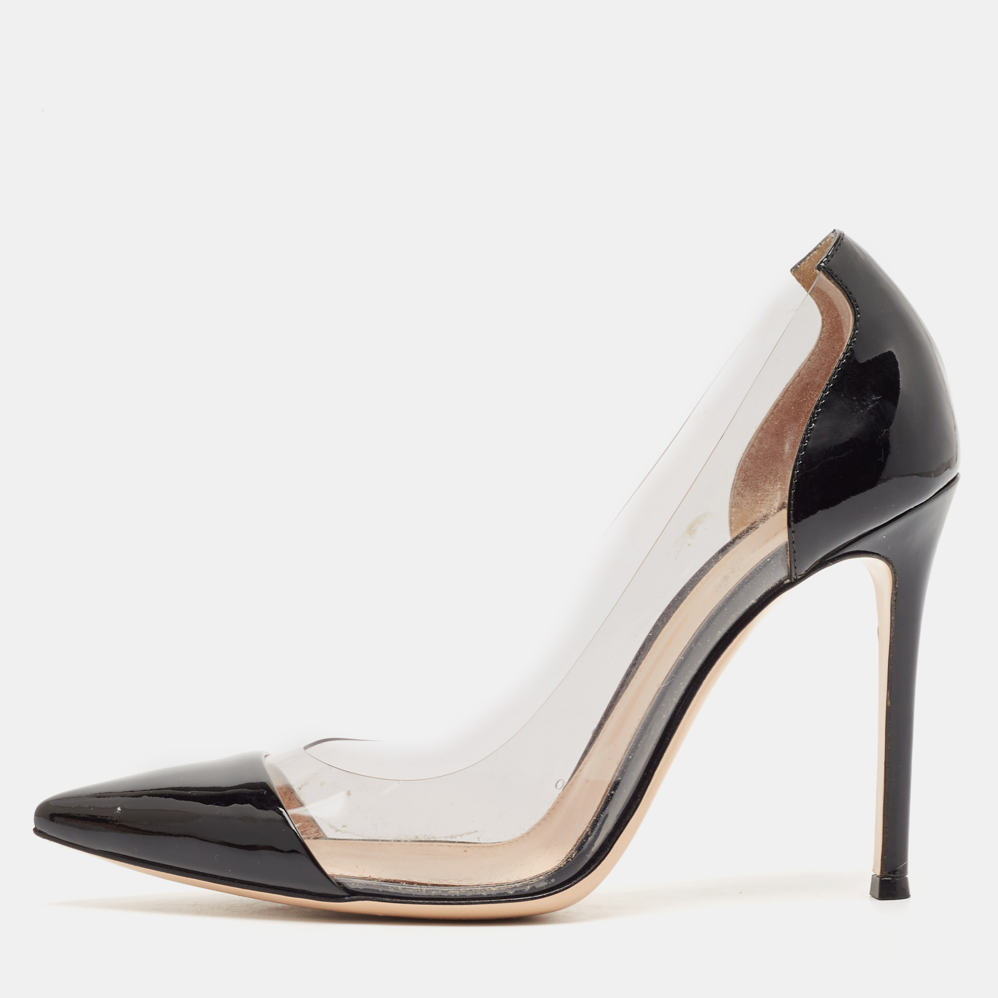 

Gianvito Rossi Black Patent Leather and PVC Plexi Pointed Toe Pumps Size