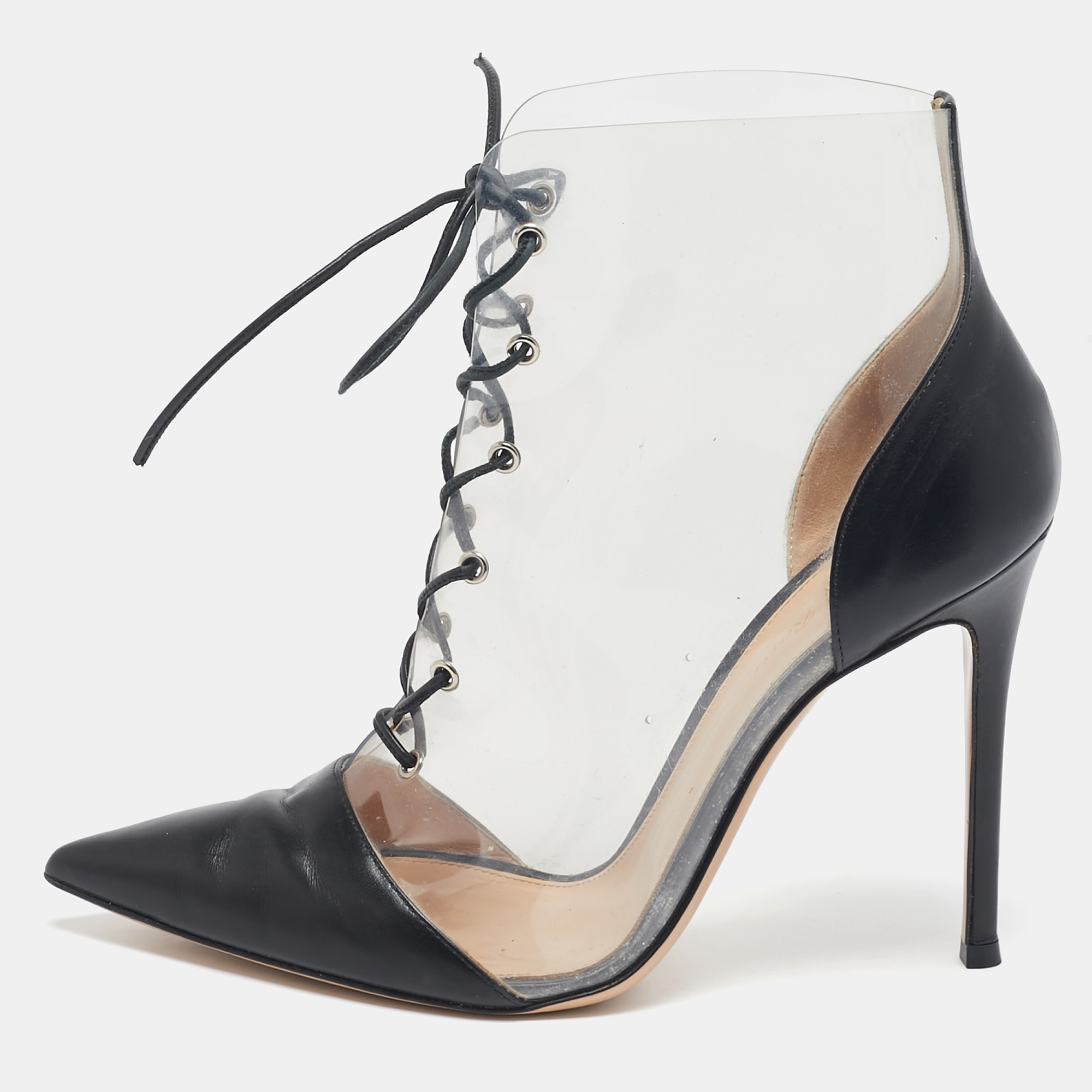 

Gianvito Rossi Black/Transparent PVC and Leather Helmut Lace Up Boots Size