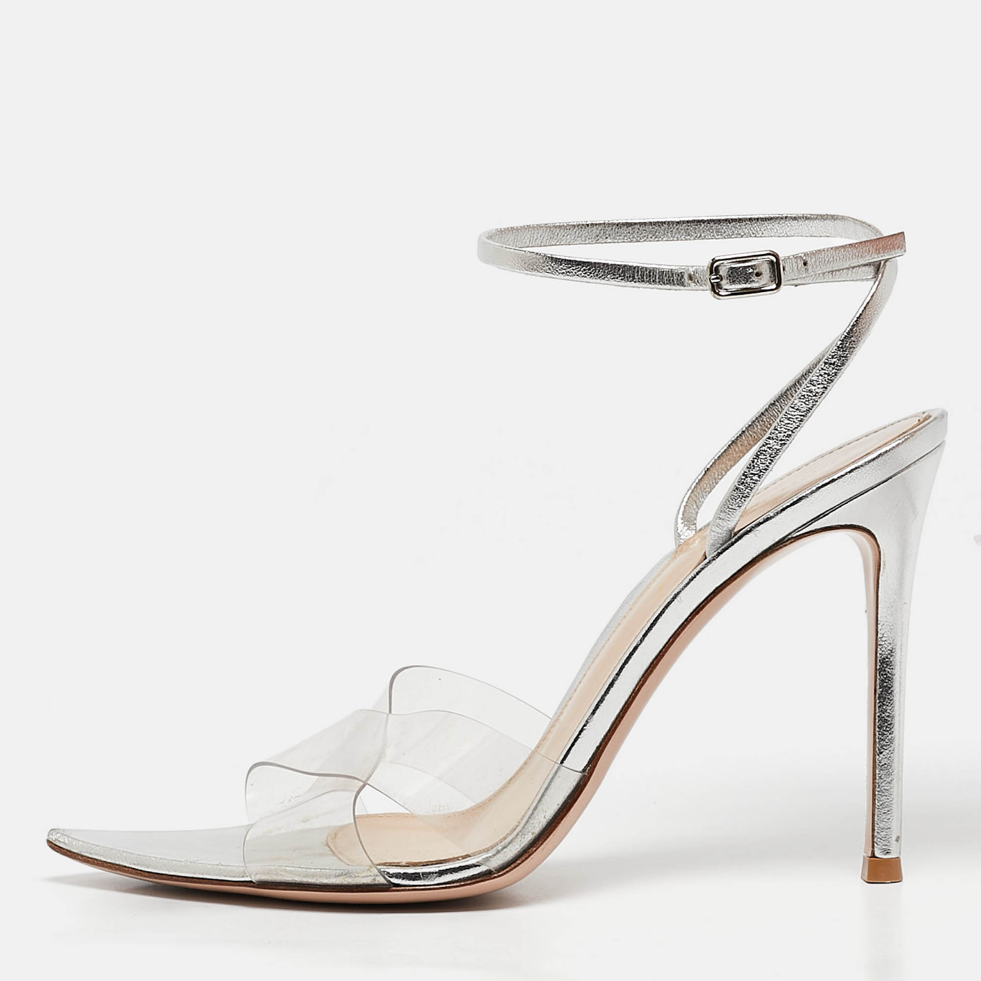 

Gianvito Rossi Transparent Leather and PVC Plexi Stark Sandals Size, Silver