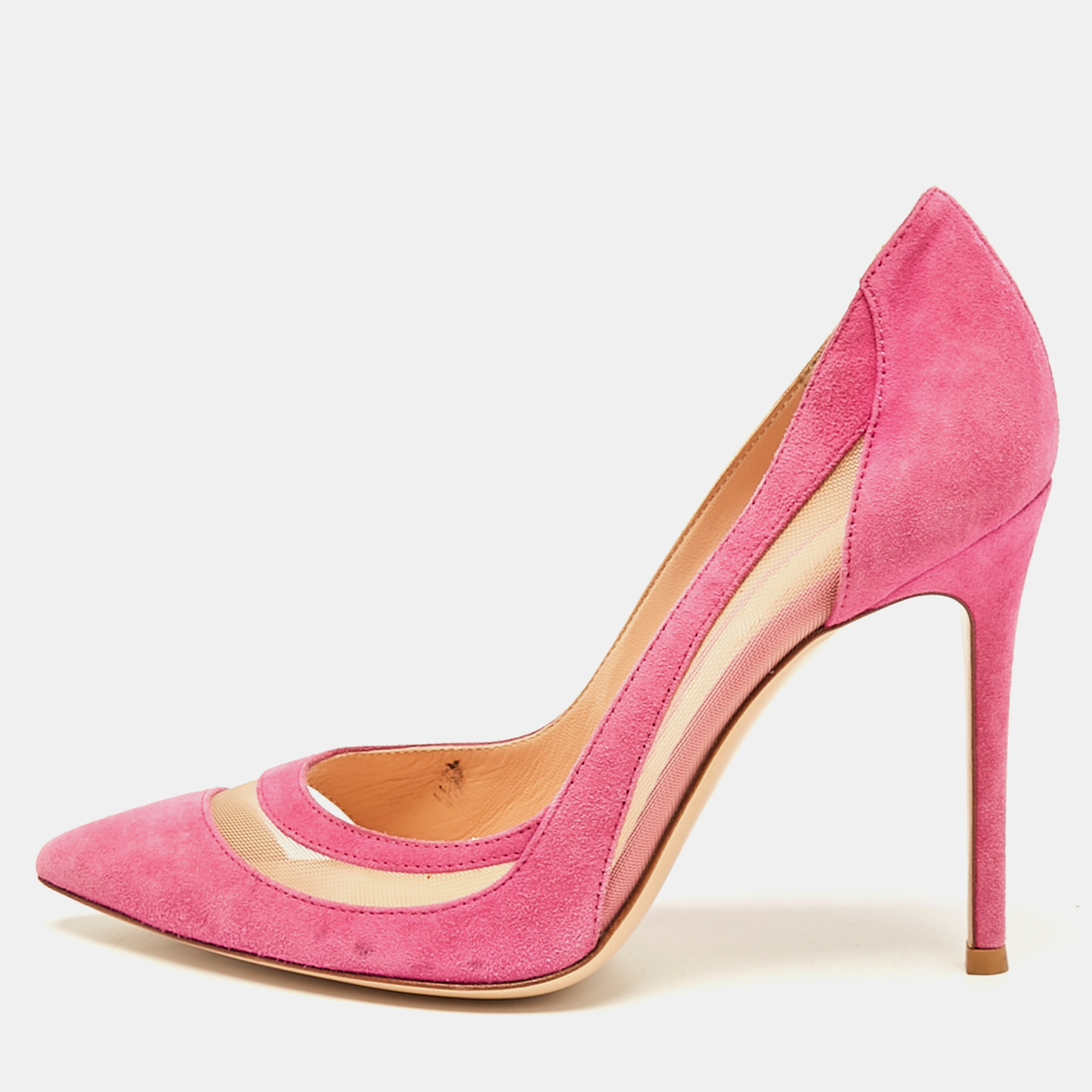 

Gianvito Rossi Pink Mesh and Suede Pointed Toe Pumps Size