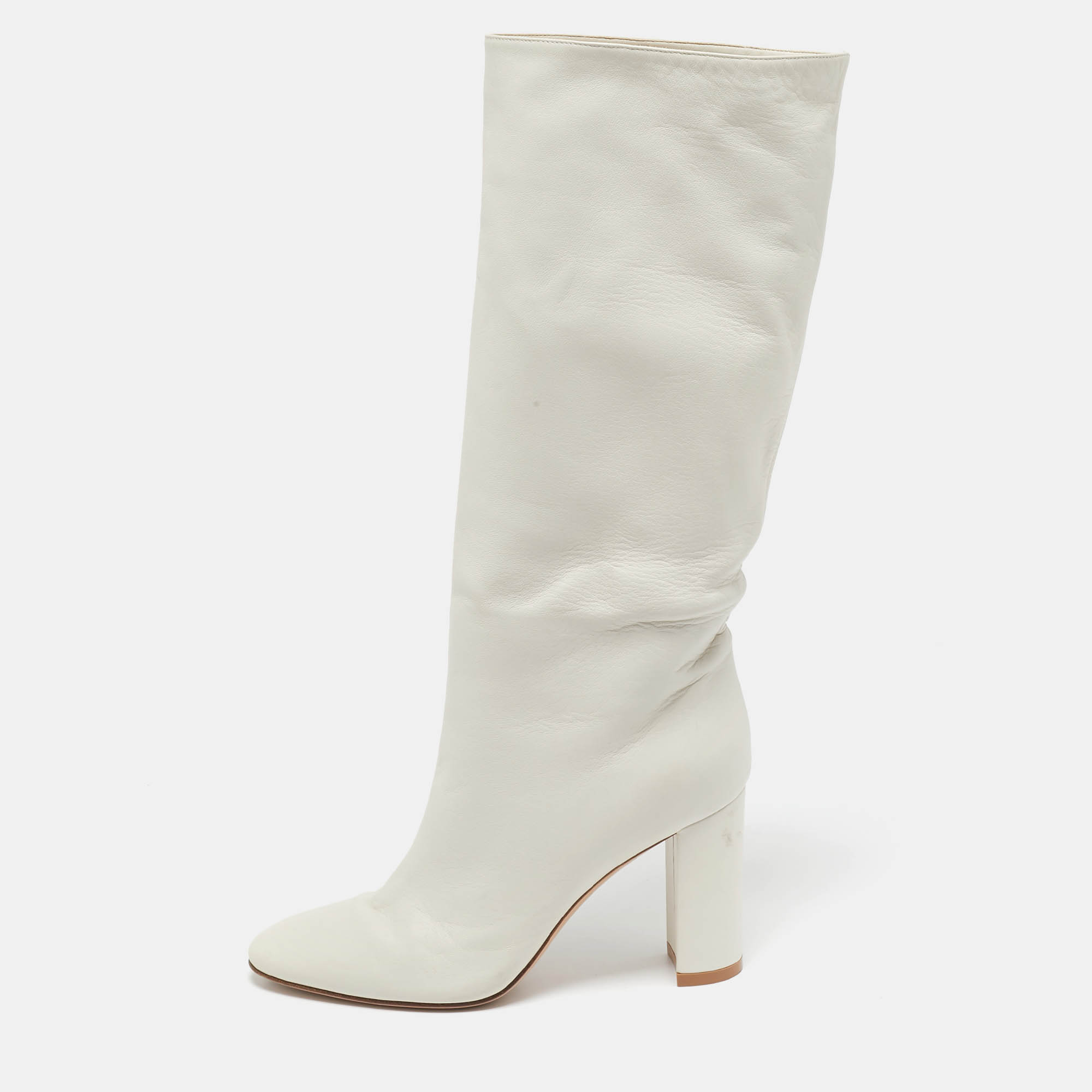 

Gianvito Rossi Off White Leather Calf Length Boots Size