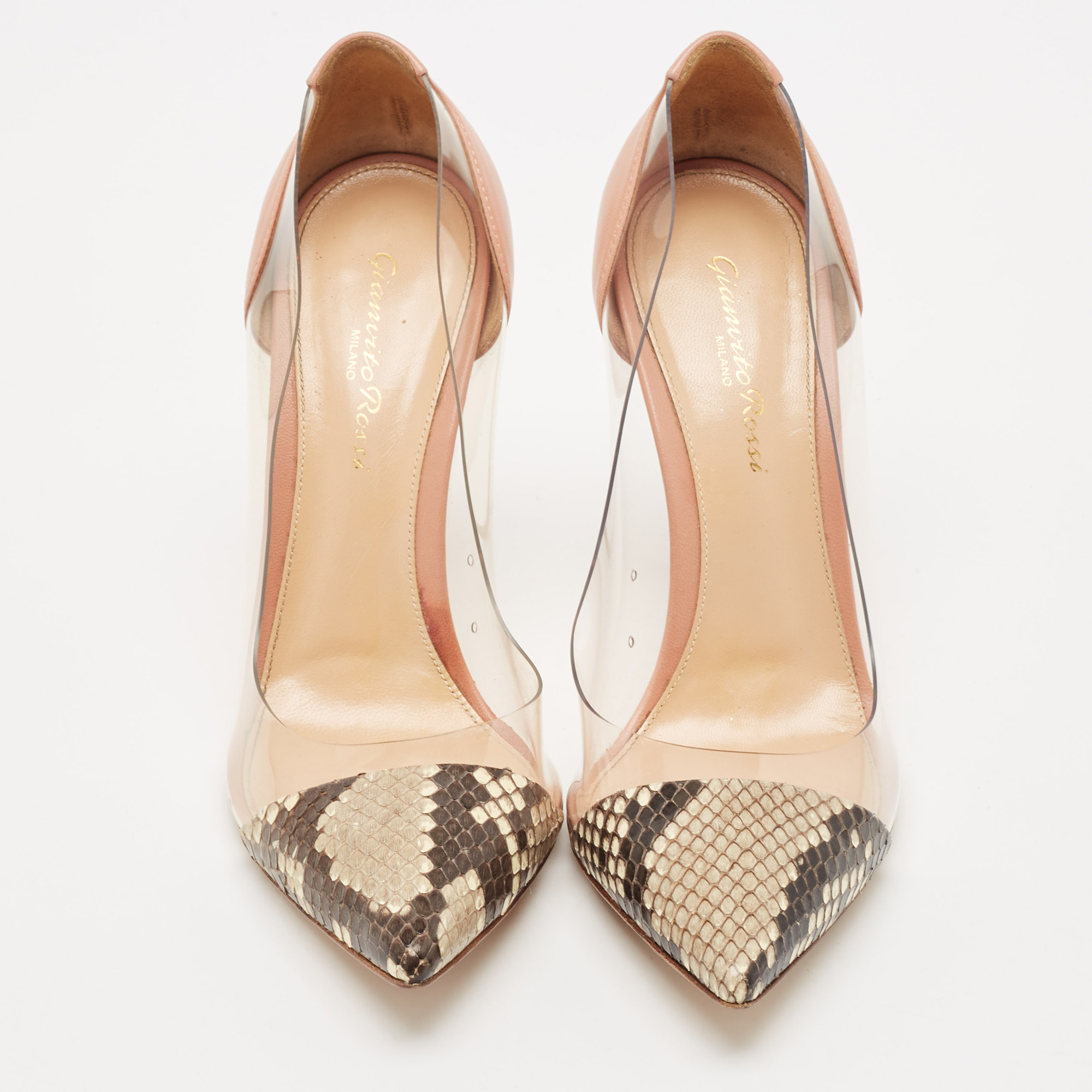 Gianvito Rossi Multicolor Python, Leather and PVC Plexi Pointed Toe Pumps Size 38 