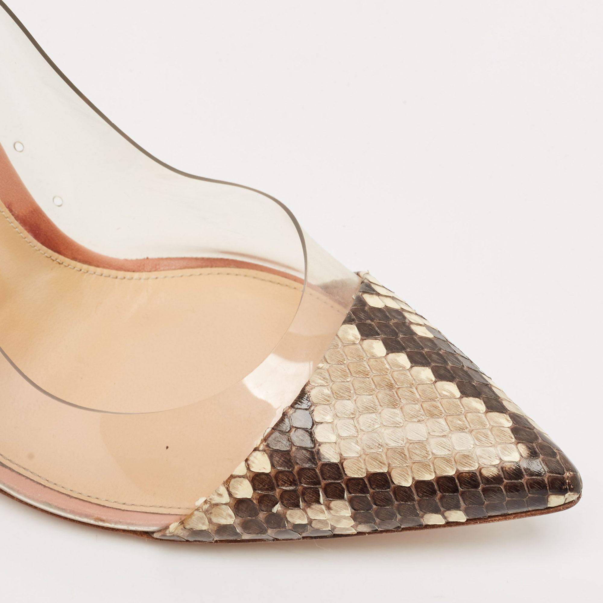 Gianvito Rossi Multicolor Python, Leather and PVC Plexi Pointed Toe Pumps Size 38 