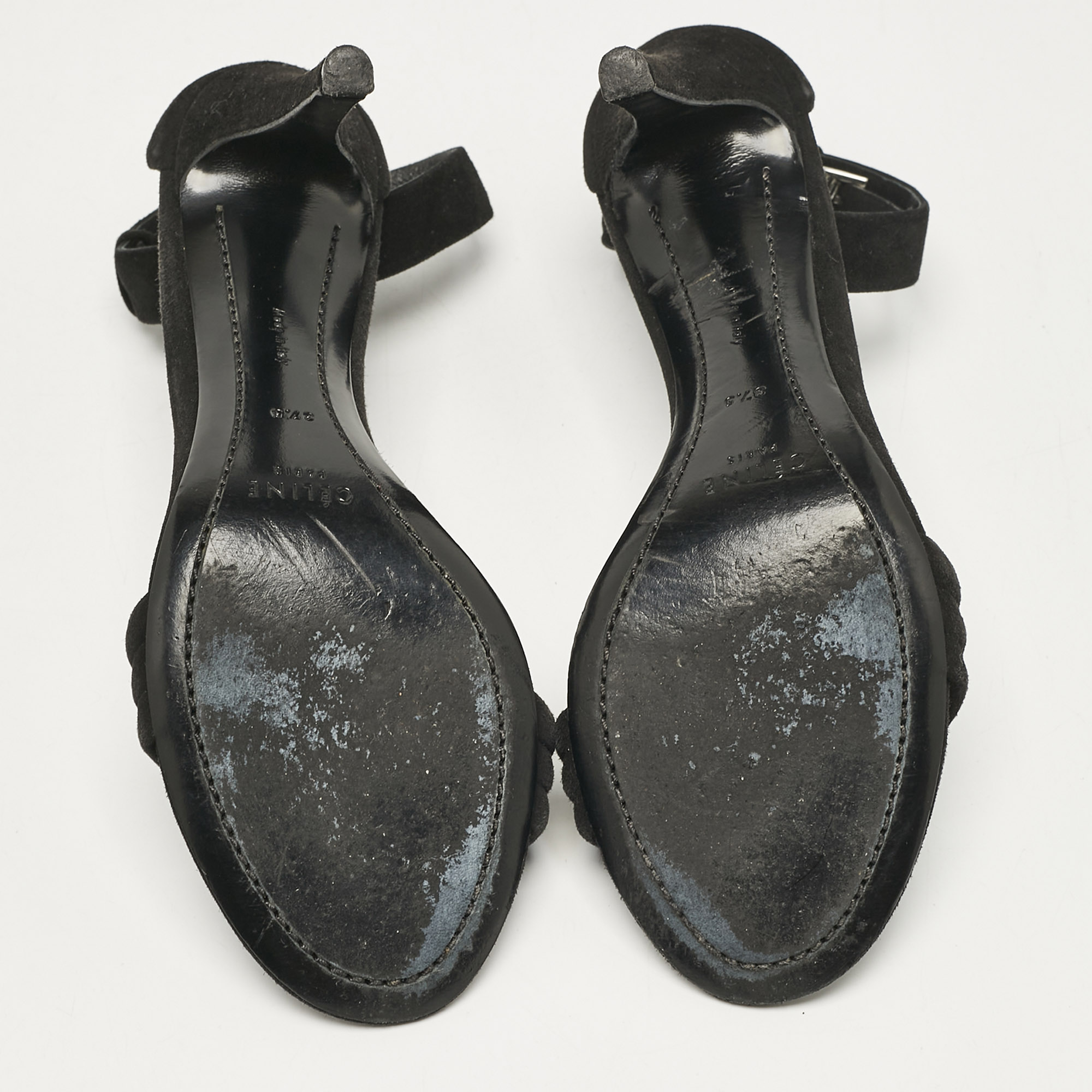 Celine Black Suede Ankle Strap Sandals Size 37.5 