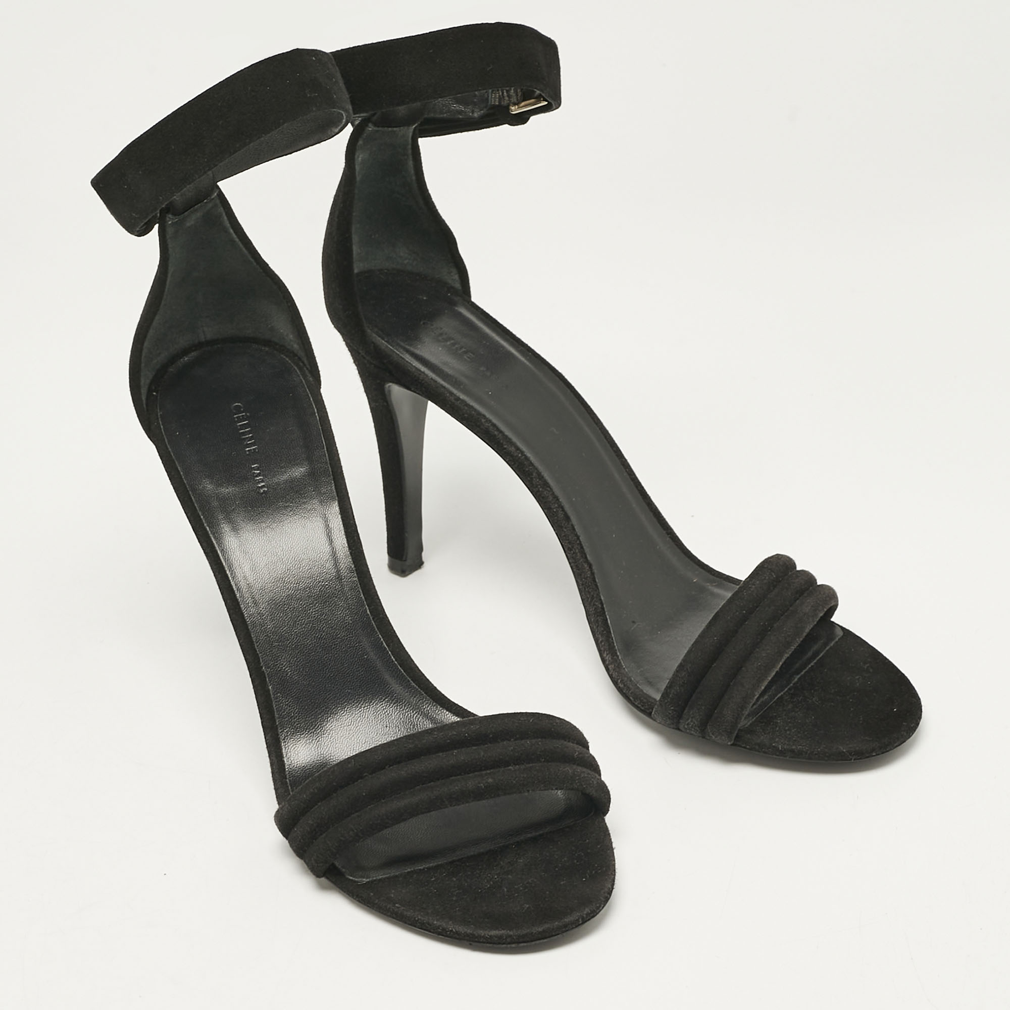Celine Black Suede Ankle Strap Sandals Size 37.5 