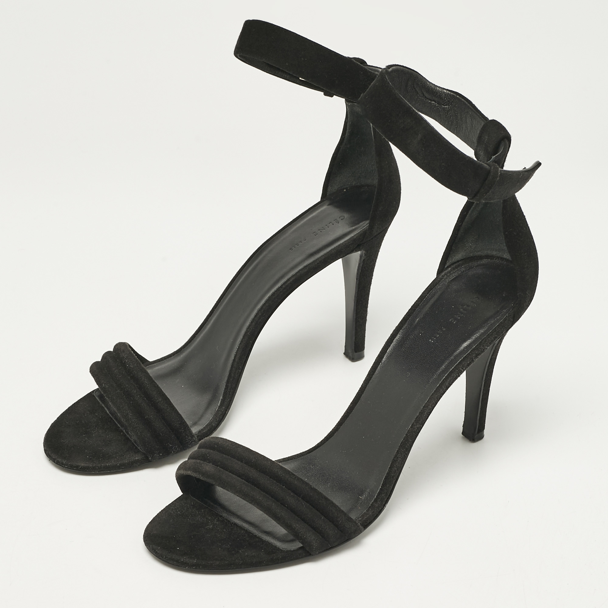 Celine Black Suede Ankle Strap Sandals Size 37.5 