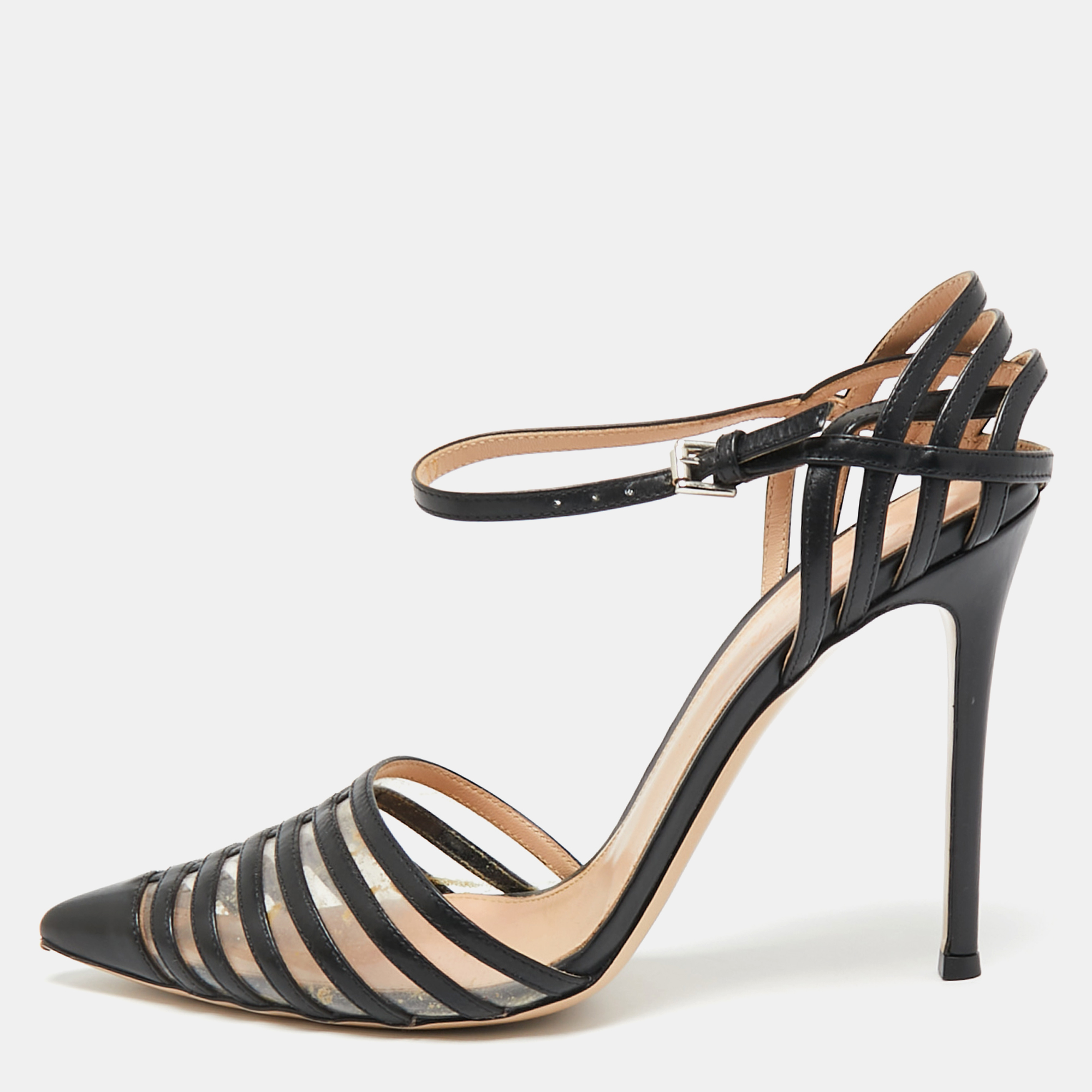 

Gianvito Rossi Black Leather and PVC Strappy Pumps Size