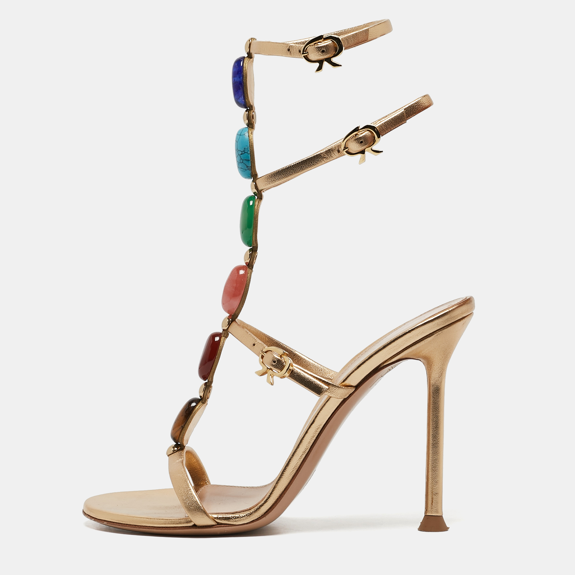 

Gianvito Rossi Gold Leather Shanti Ankle Strap Sandals Size