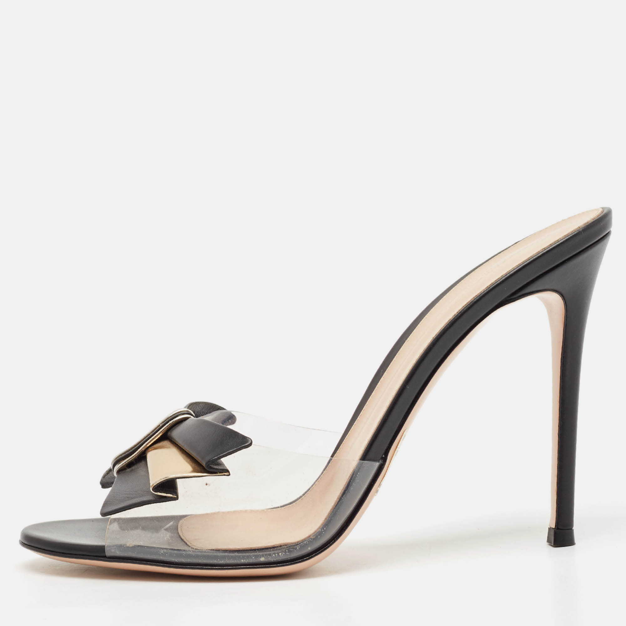 

Gianvito Rossi Transparent Leather and PVC Slide Sandals Size