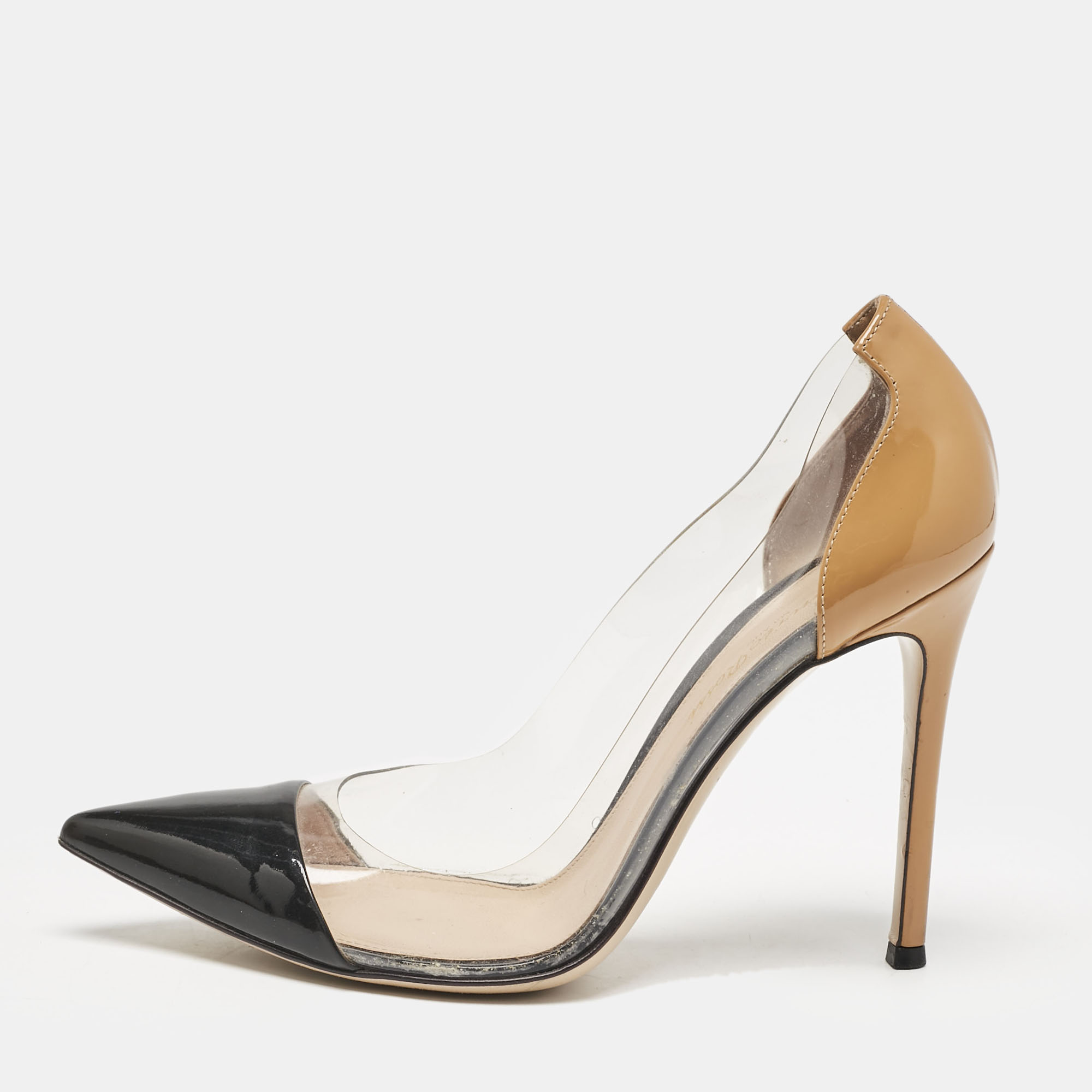 

Gianvito Rossi Black/Brown Patent Leather and PVC Plexi Pumps Size