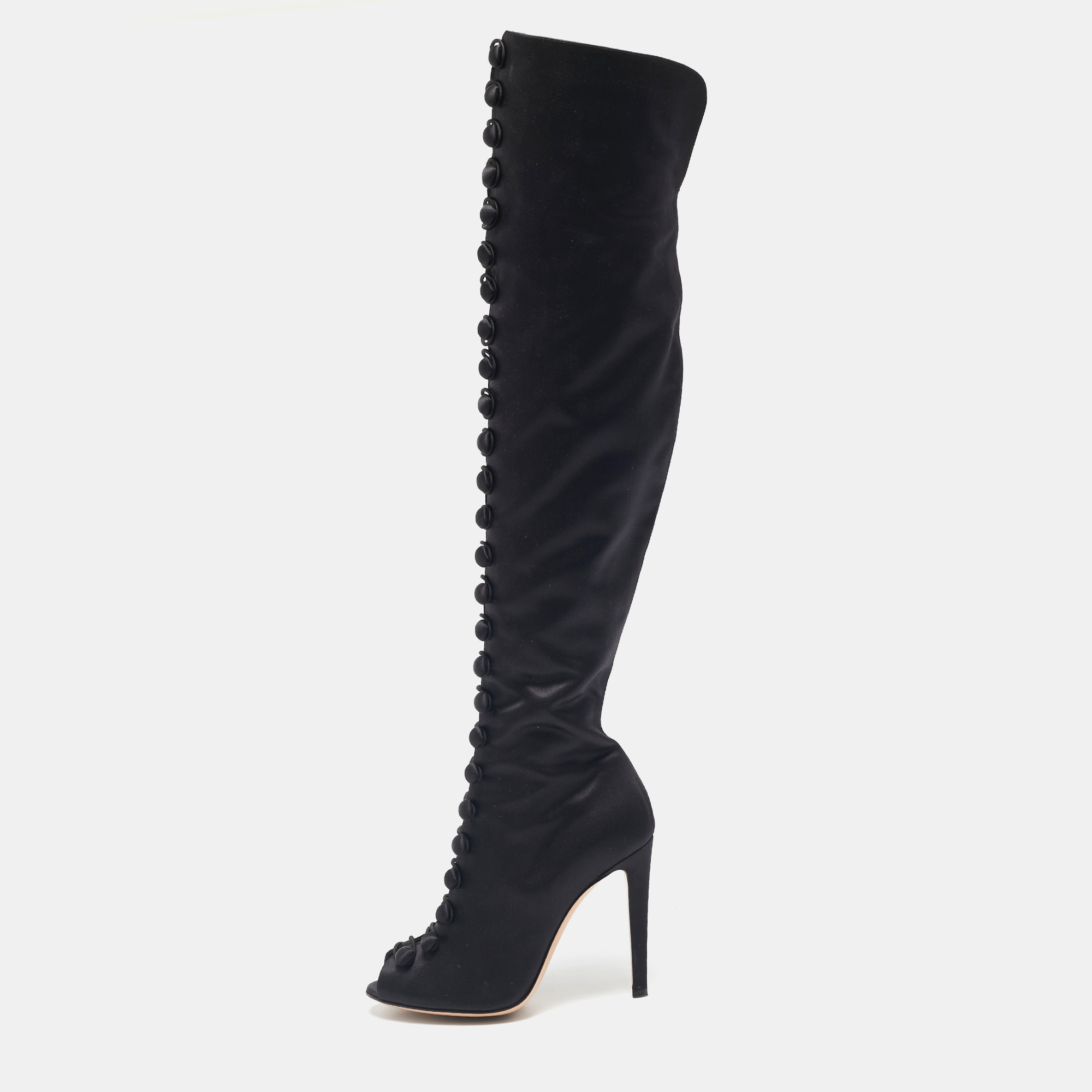 

Gianvito Rossi Black Satin Button Knee Length Boots Size
