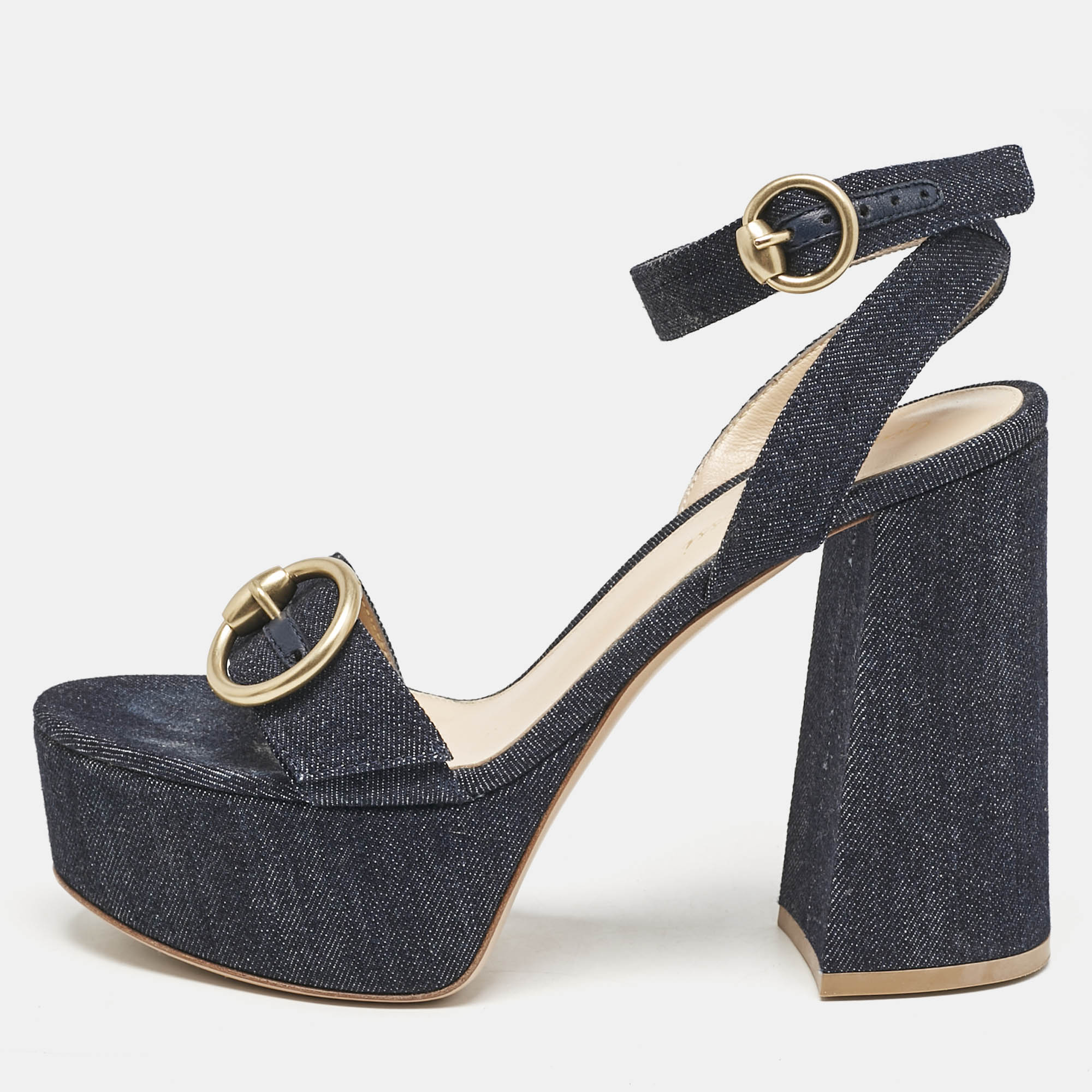 

Gianvito Rossi Navy Blue Denim Zandra Platform Sandals Size