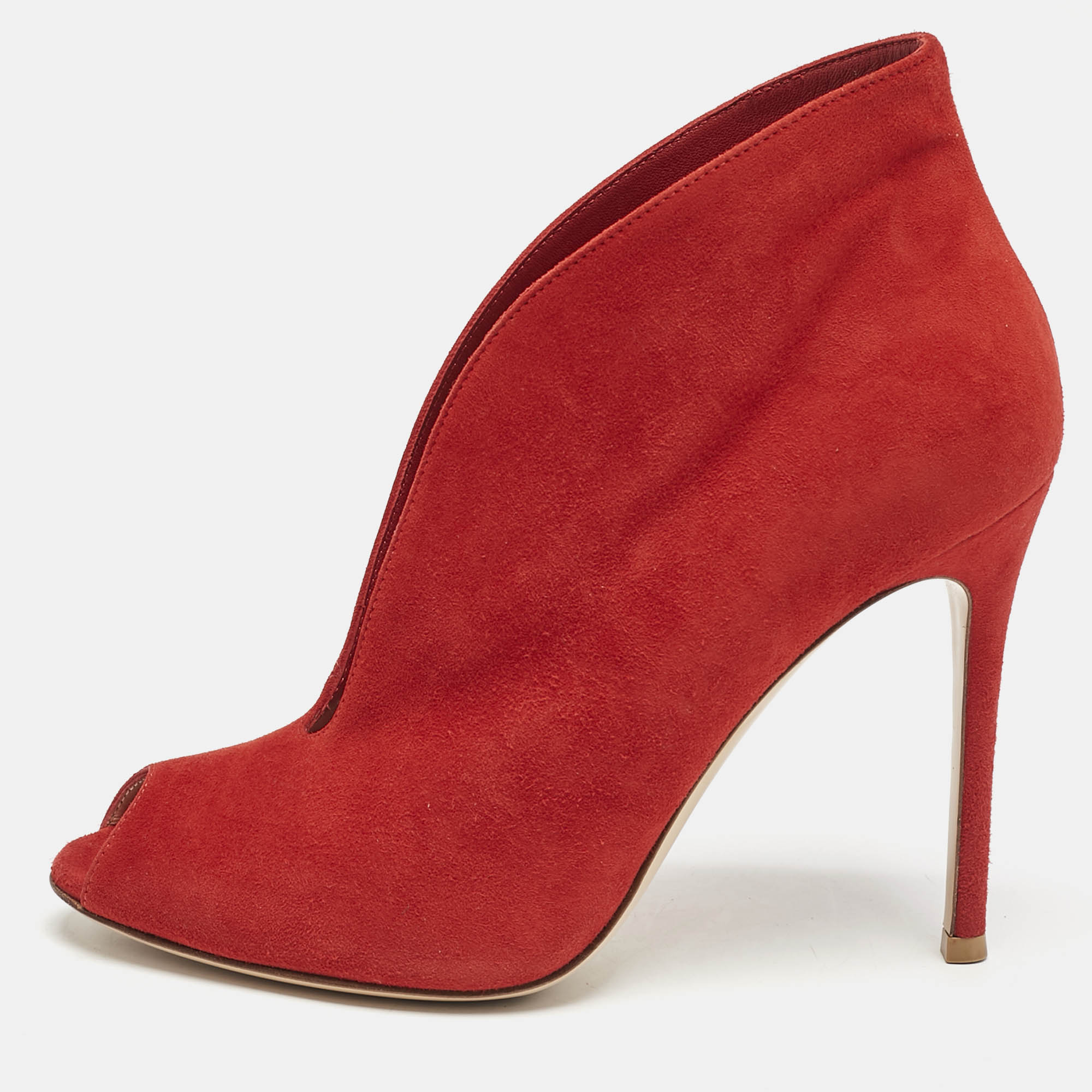 

Gianvito Rossi Red Suede Vamp Booties Size
