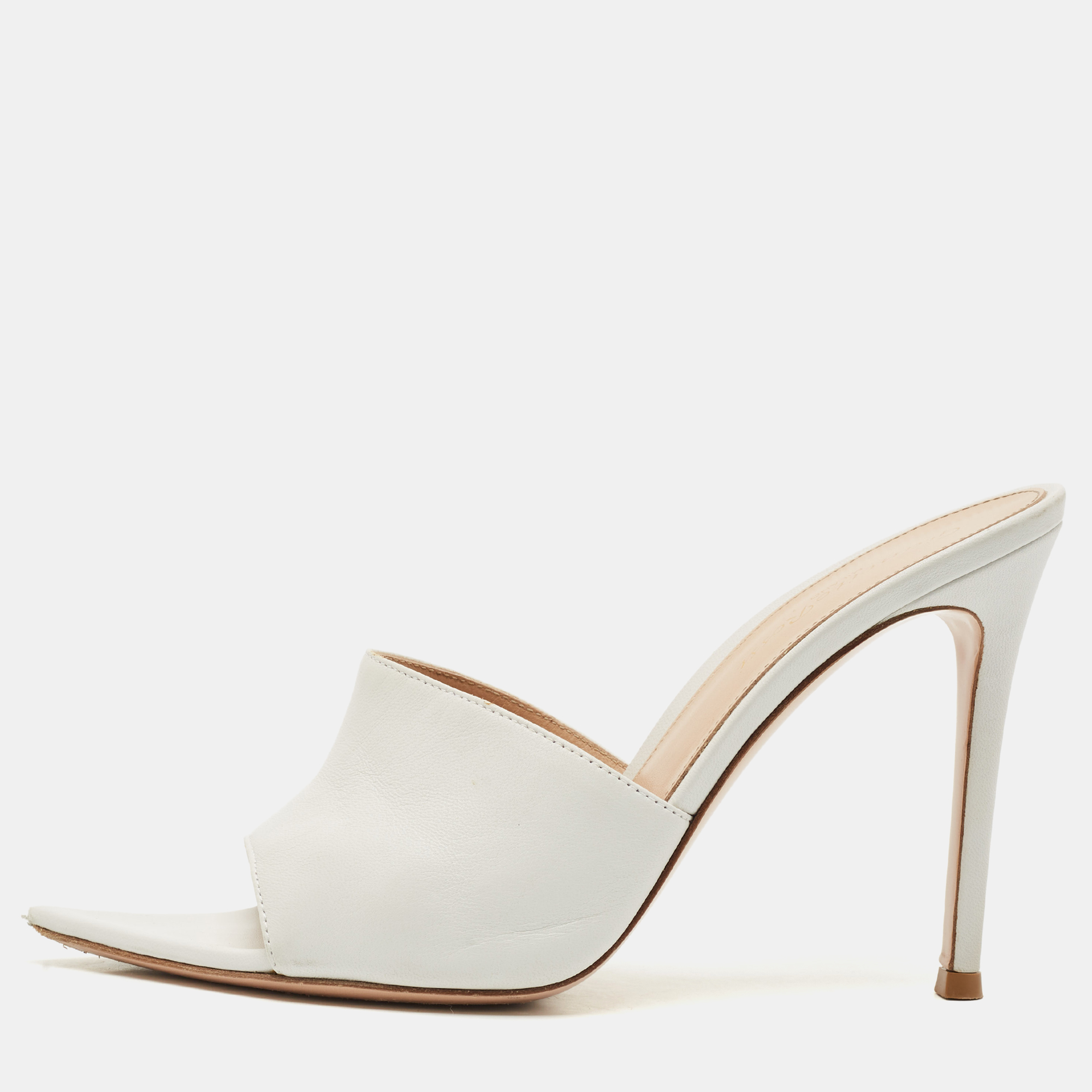 

Gianvito Rossi White Leather Alise Slide Sandals Size