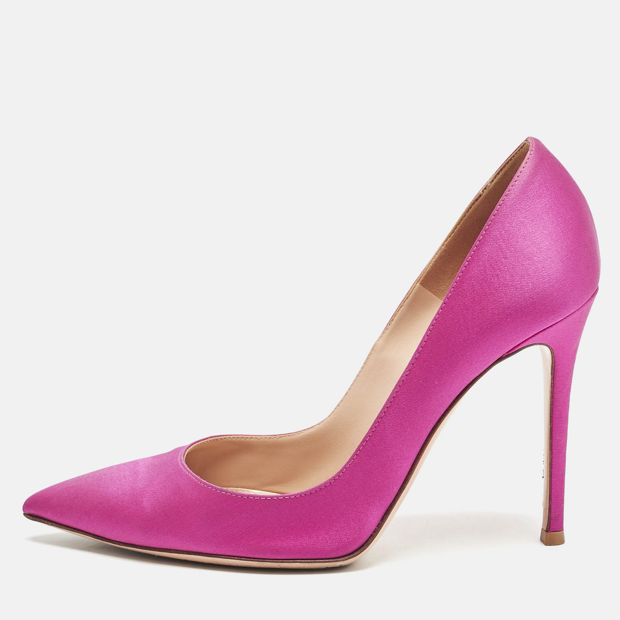 

Gianvito Rossi Fuchsia Pink Satin Gianvito 105 Pointed Toe Pumps Size