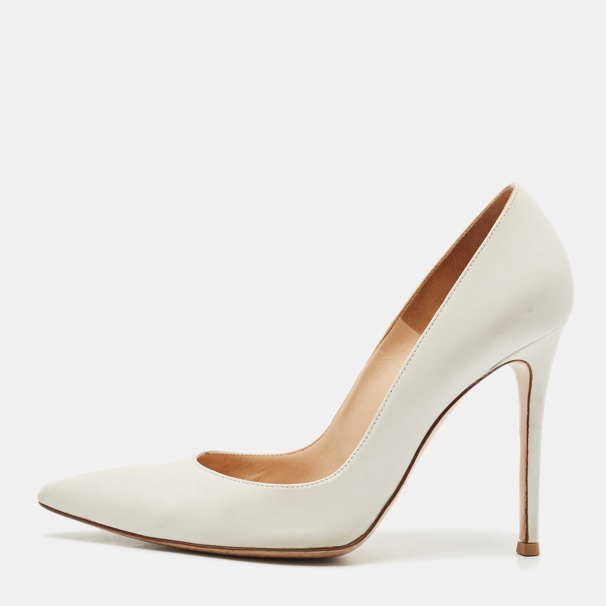 

Gianvito Rossi White Leather Gianvito 105 Pointed Toe Pumps Size