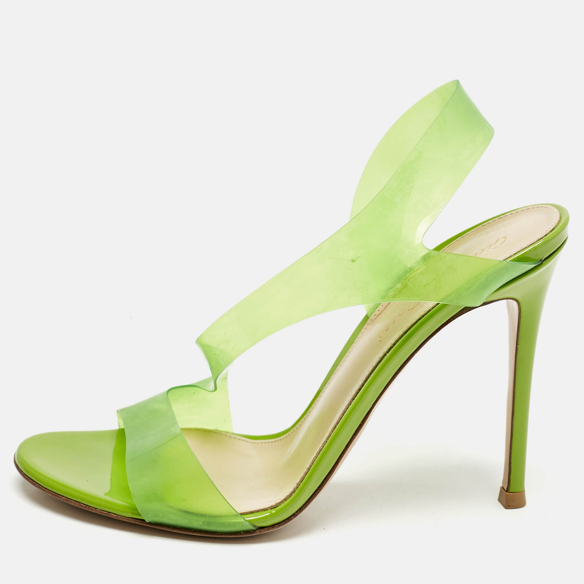 

Gianvito Rossi Green PVC Metropolis Strappy Slingback Sandals Size