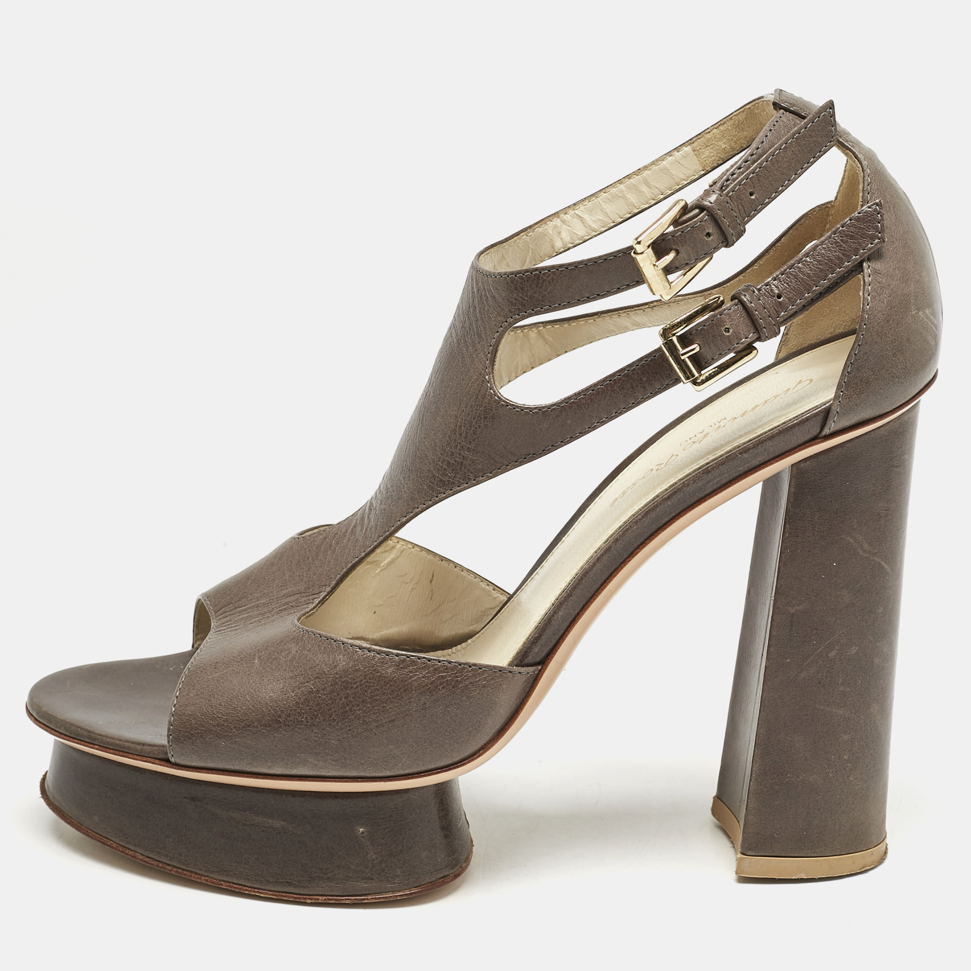 

Gianvito Rossi Grey Leather Platform Sandals Size