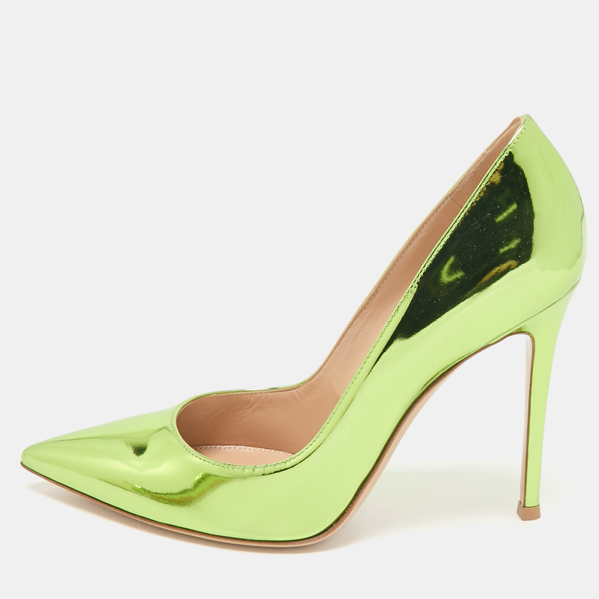 

Gianvito Rossi Metallic Green Leather Gianvito Pumps Size